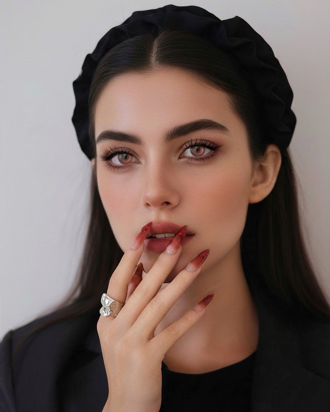 BUYRII X H² Long Stiletto Ruby French Manicure Crimson Memory Press On Nails