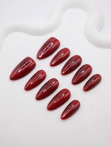 Mid-Long Almond Pure Red Ruby Press On Nails