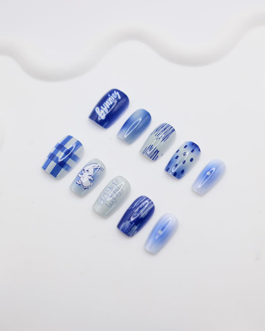 Short Coffin Blue New Jeans K-POP Press On Nails