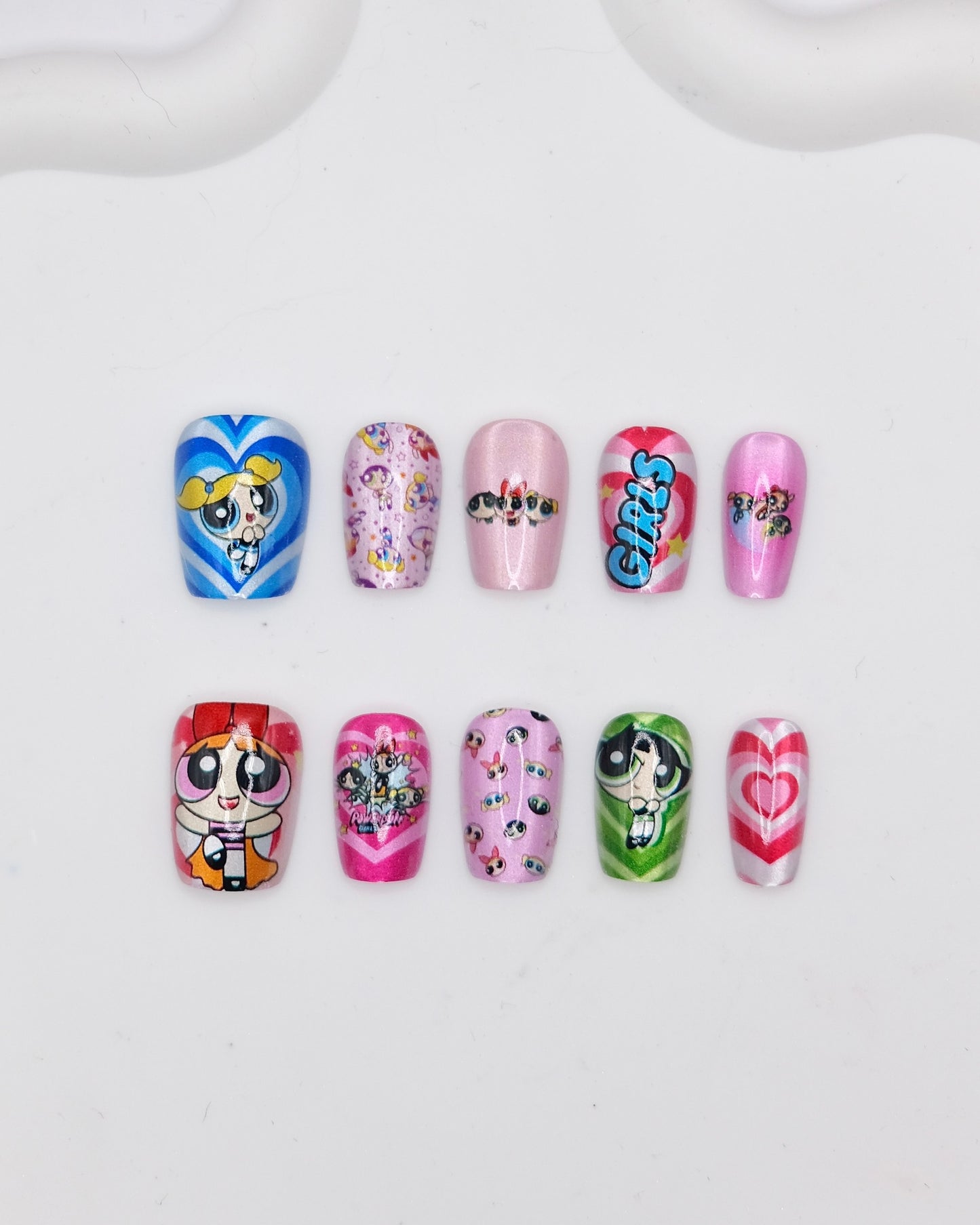 Short Coffin Colorful The Powerpuff Girls Press On Nails