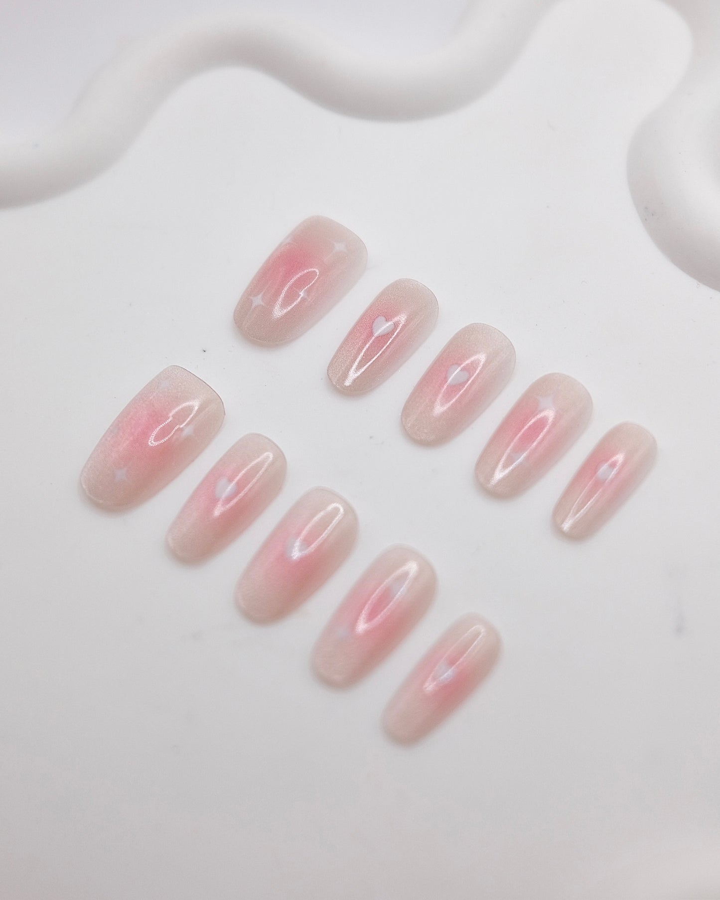 Mid-Long Oval Pink Blush Love Heart Press On Nails