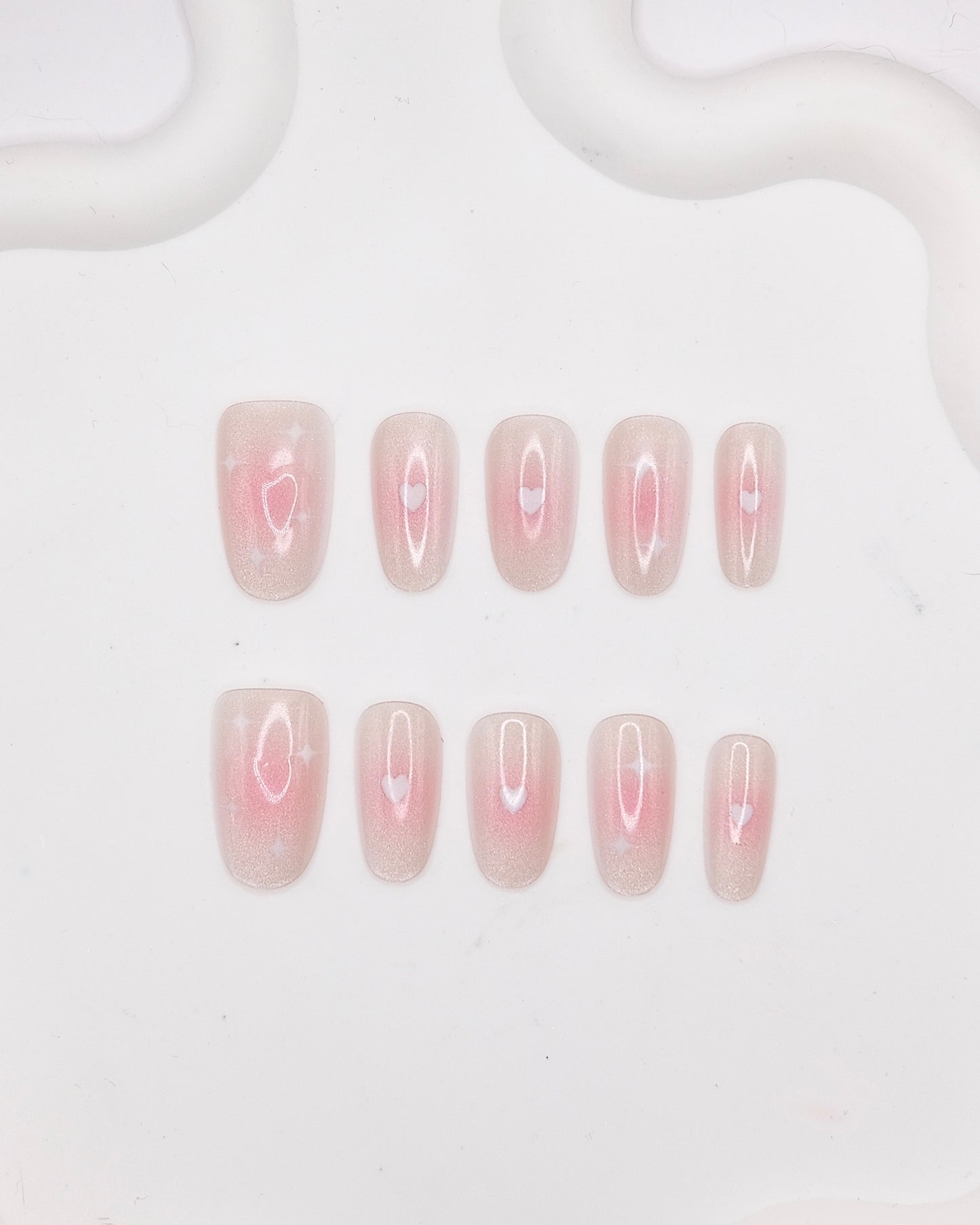 Mid-Long Oval Pink Blush Love Heart Press On Nails