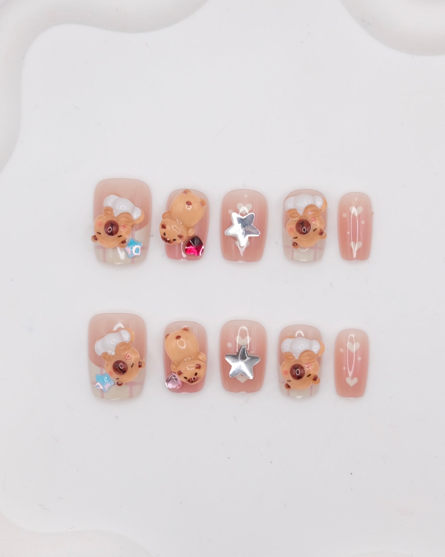 Short Coffin Pink Capybara Press On Nails