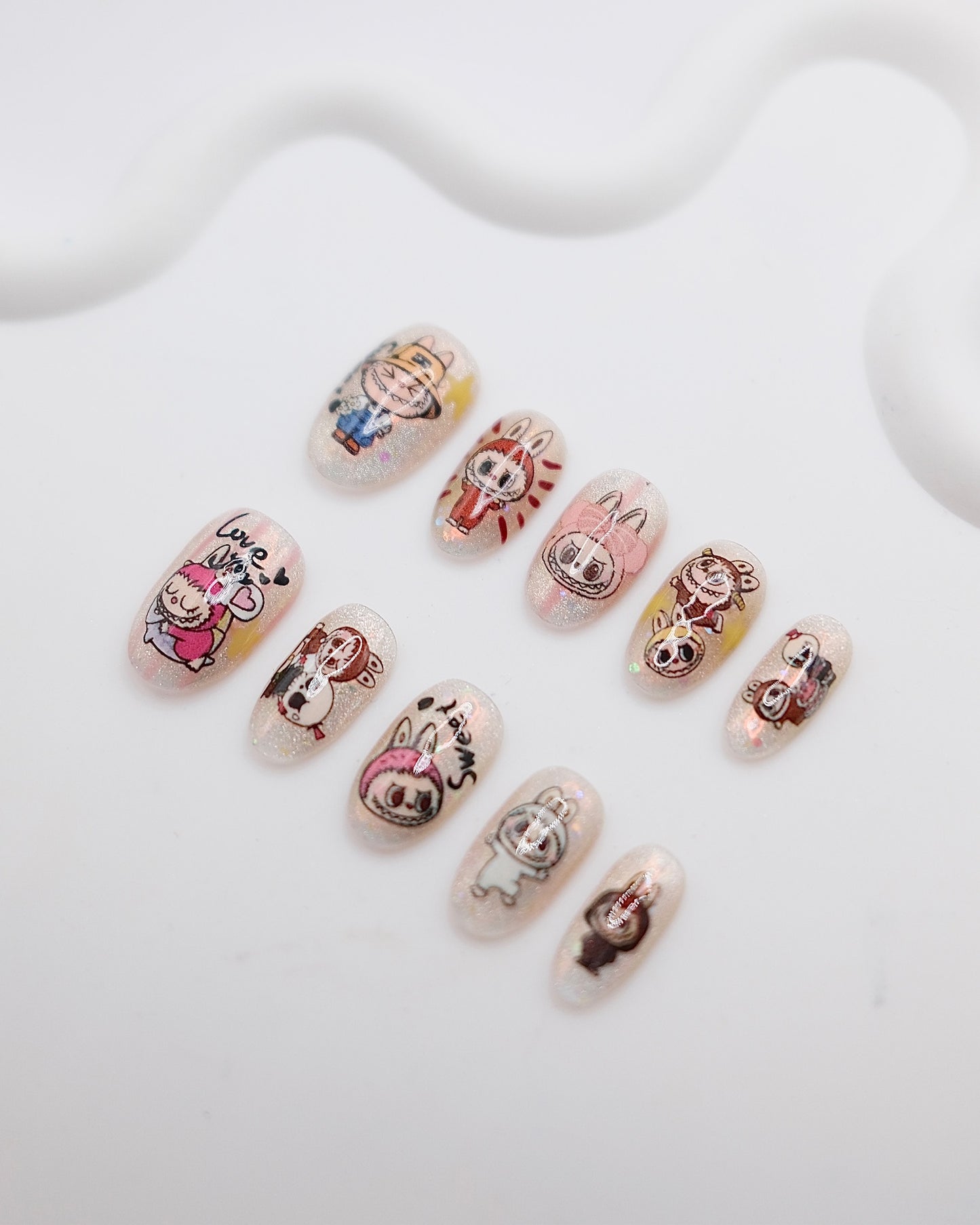 Short Oval Cateye Light Pink LABUBU Press On Nails