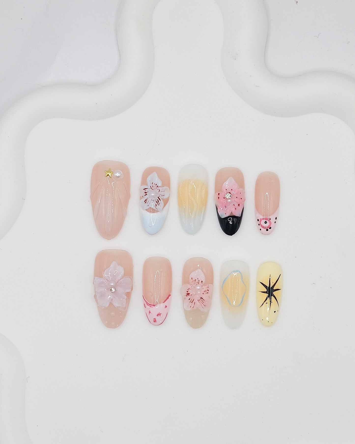 Long Almond Sakura Blossom Press On Nails