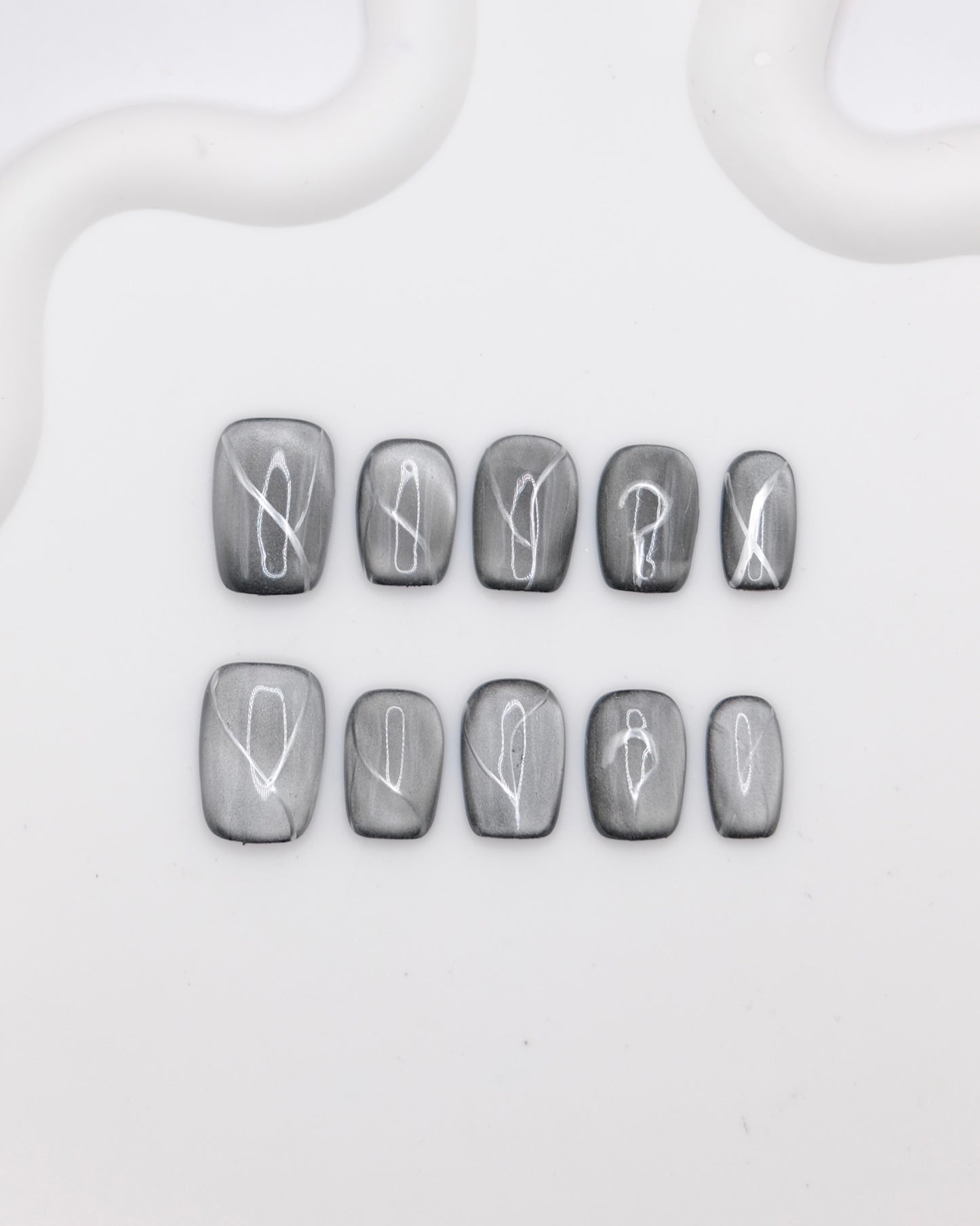 Short Coffin Black Obsidian Cateye Press On Nails