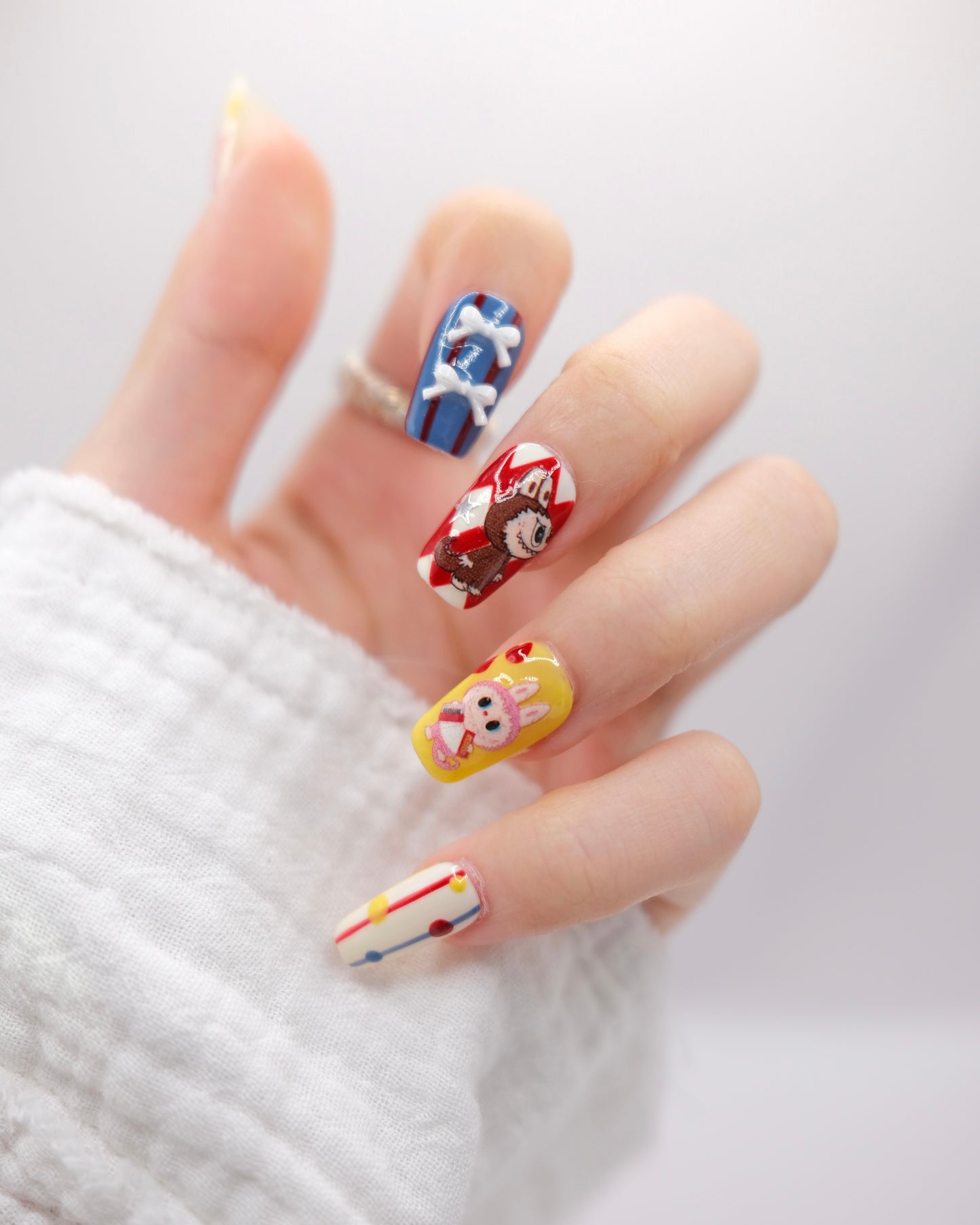 Mid-Long Coffin Yellow & Blue LABUBU Press On Nails