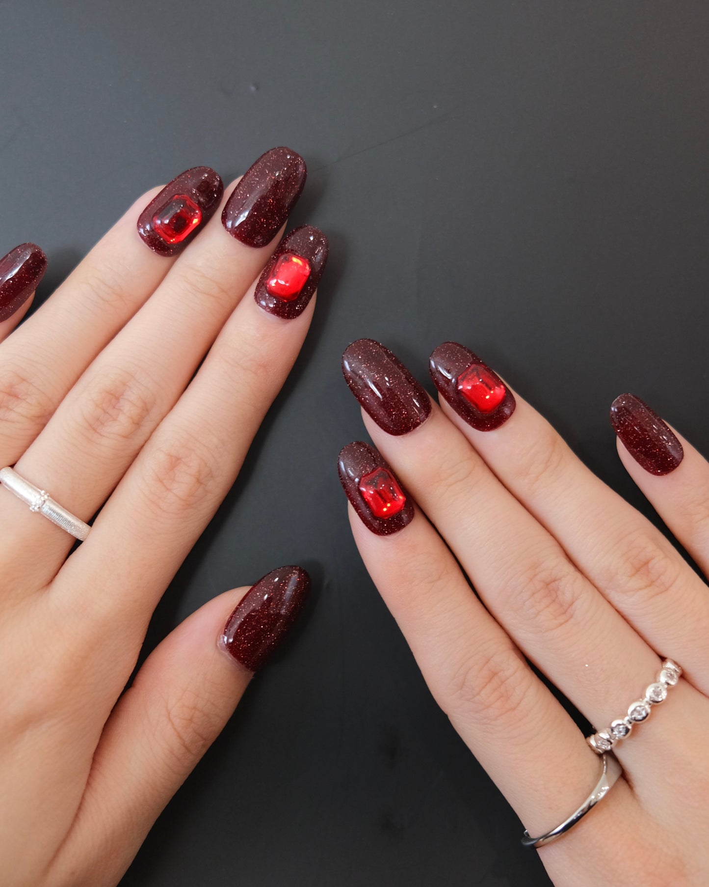 BUYRII X H² Short Oval Square Ruby Shiny Memory Press On Nails