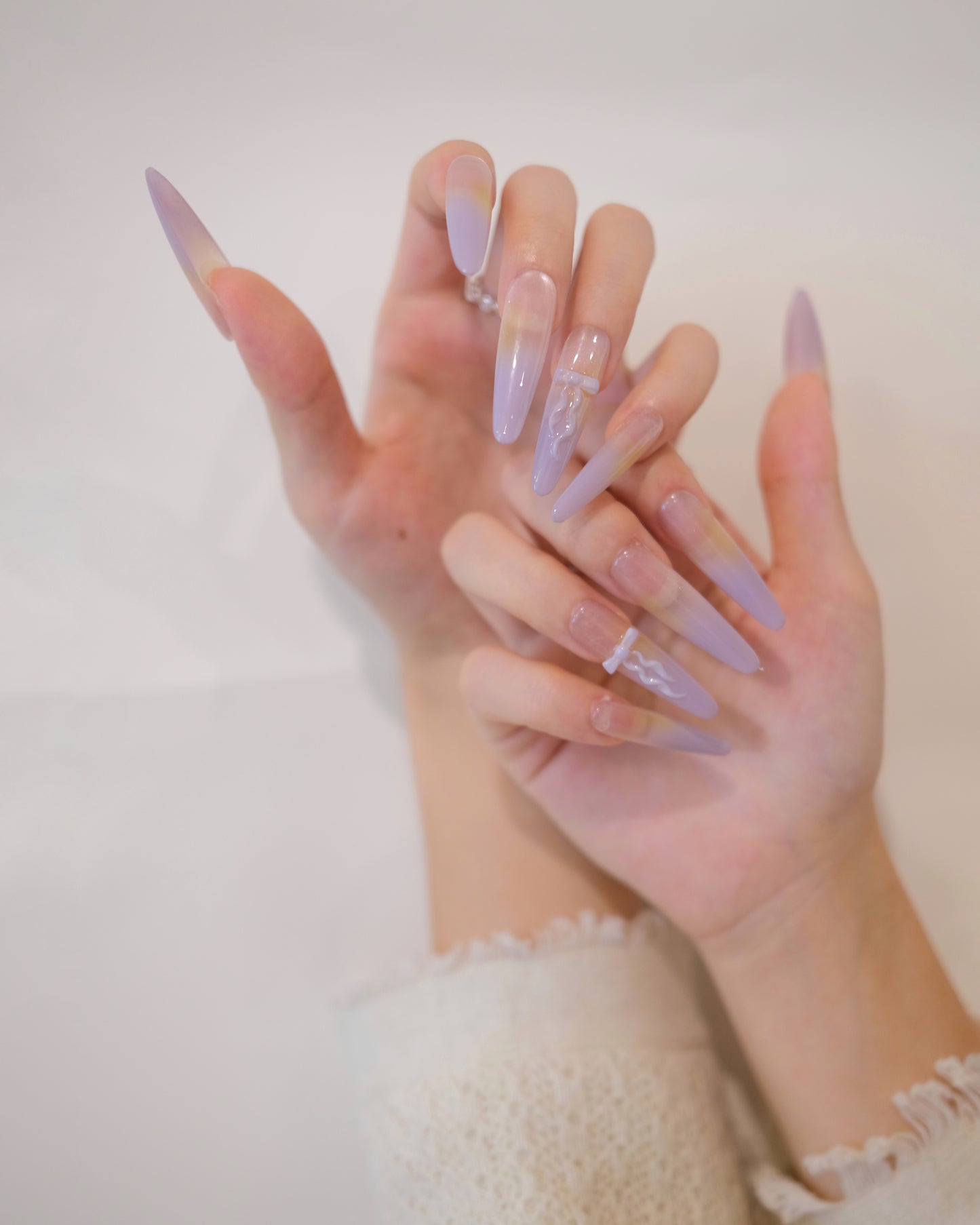 BUYRII X H² Extra Long Stiletto Purple French Manicure Shy Press On Nails