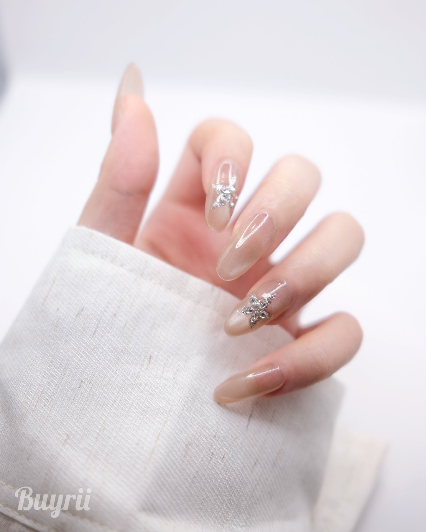 Long Oval Pink Diamond Star Press On Nails