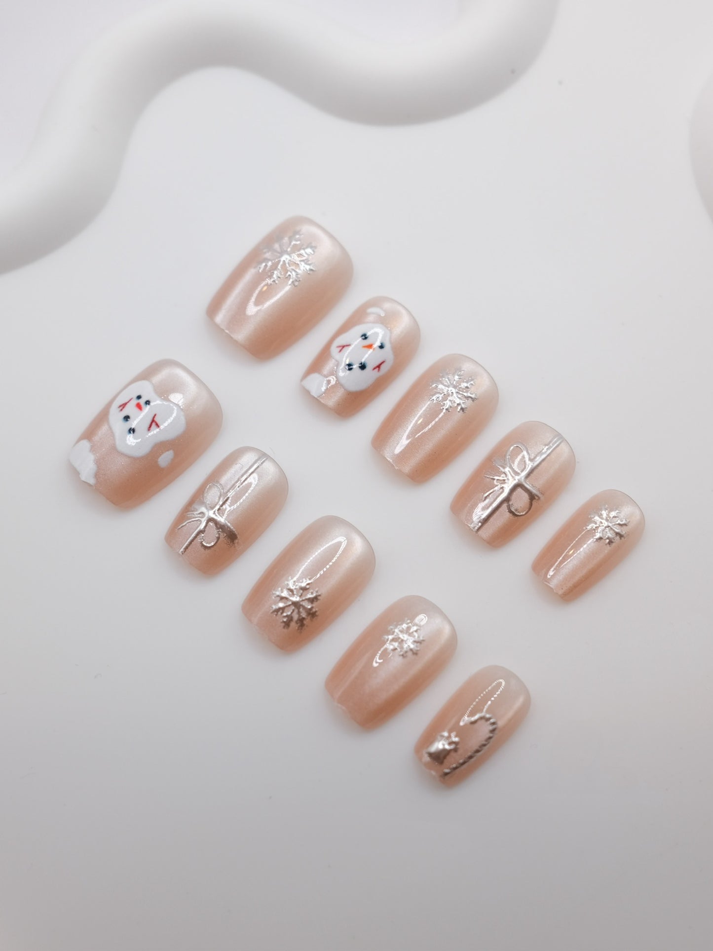 Short Coffin Nude Color Snowman Press On Nails
