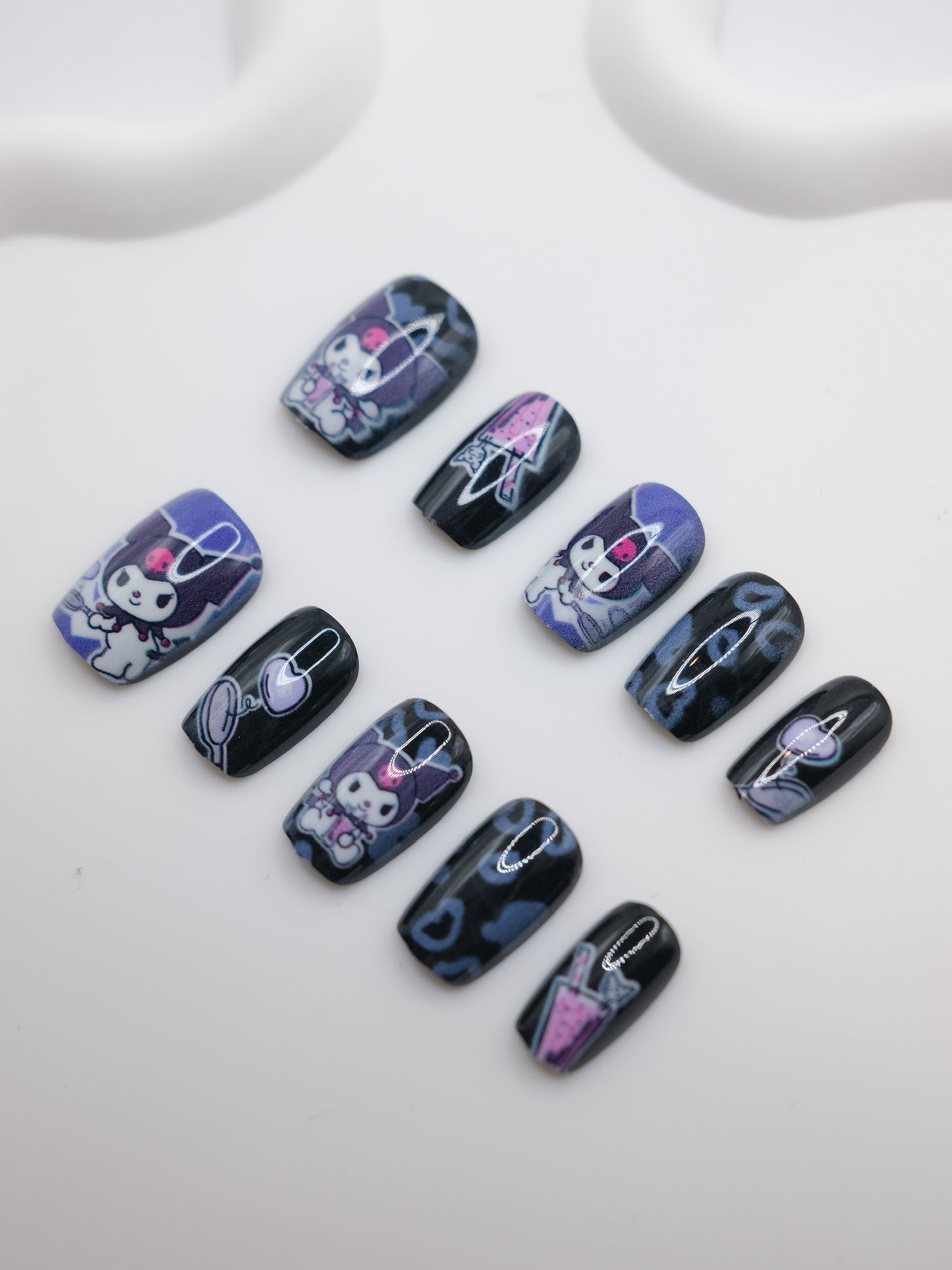 Short Coffin Black & Purple Kuromi Press on Nails
