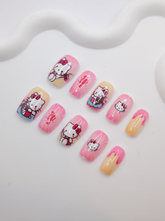Short Coffin Pink Hello Kitty Valentine's Day Press On Nails