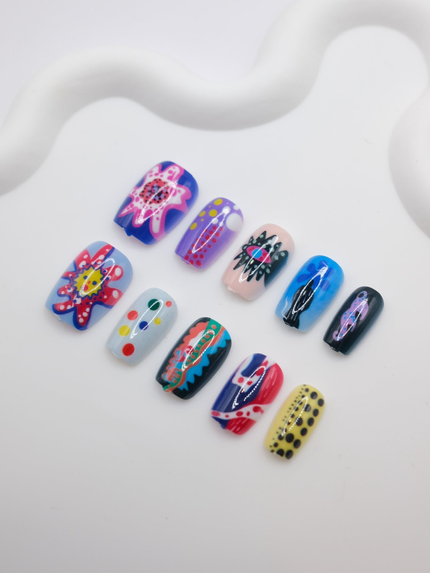Short Coffin Colorful Stranger Things Yayoi Kusama Press On Nails