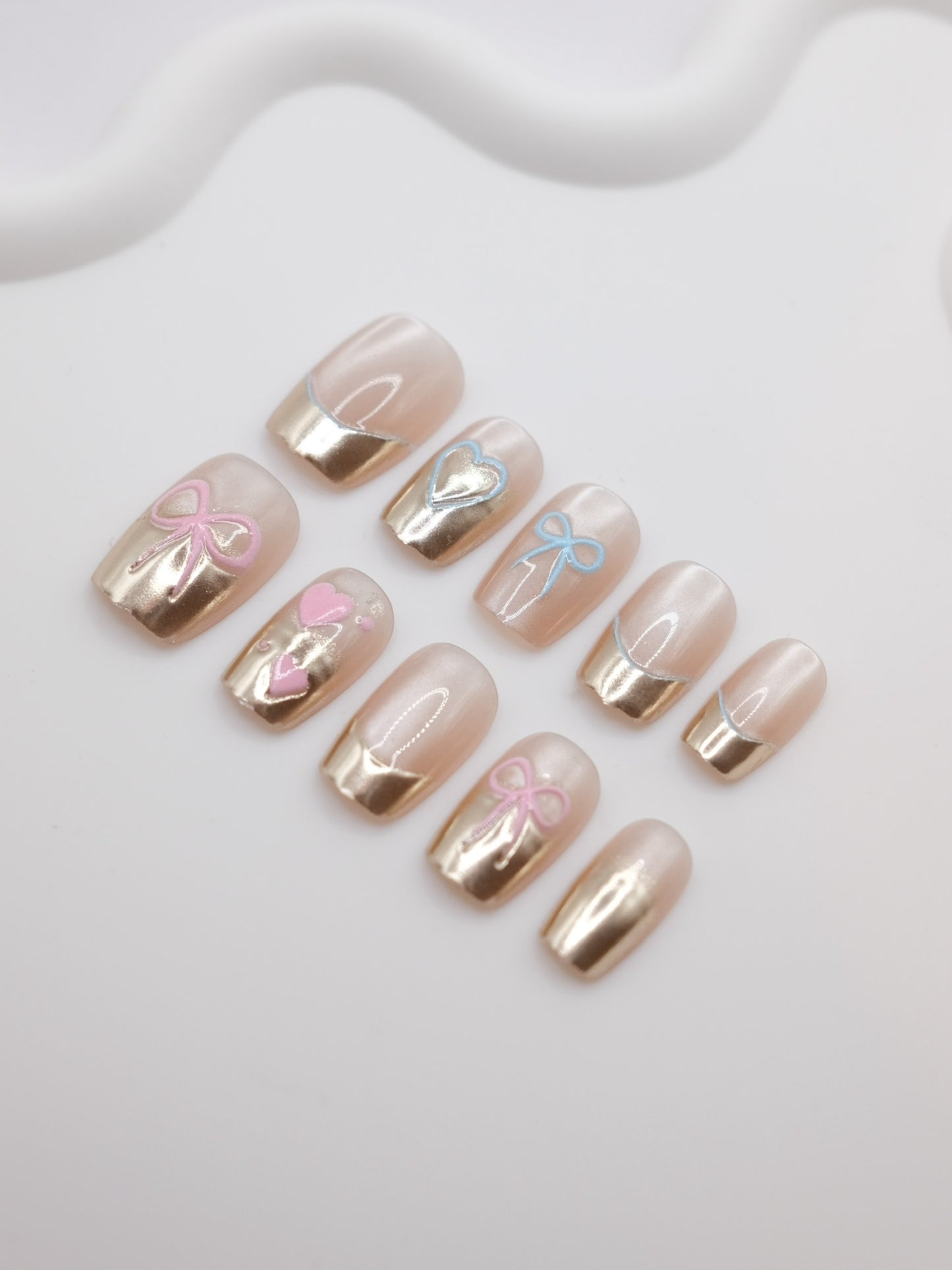 Short Coffin Nude Color With Colorful Bowtie Press On Nails