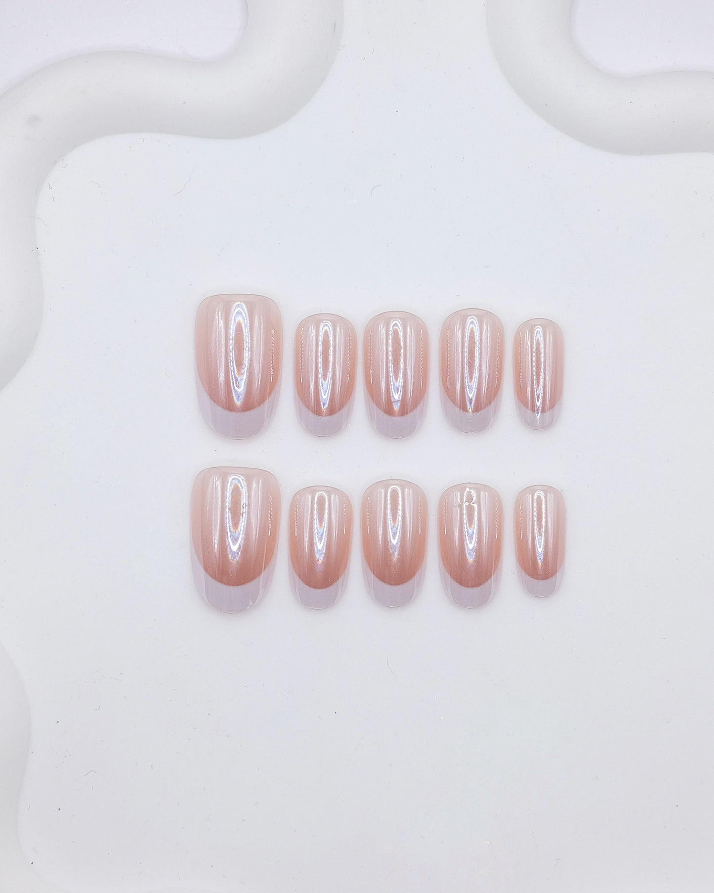 Mid-Long Oval Nude Pearl Chrome French Press On Nails