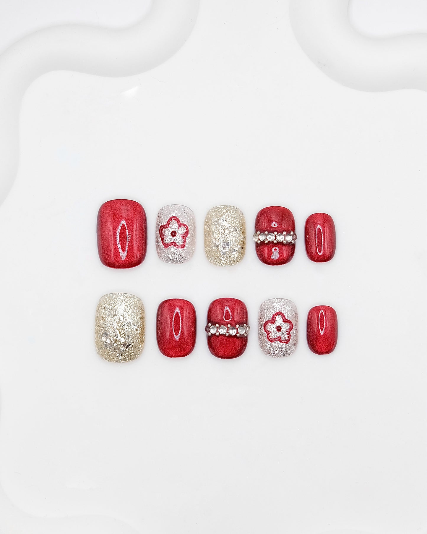 BUYRII X H² Short Rounded Ruby Memory Press On Nails