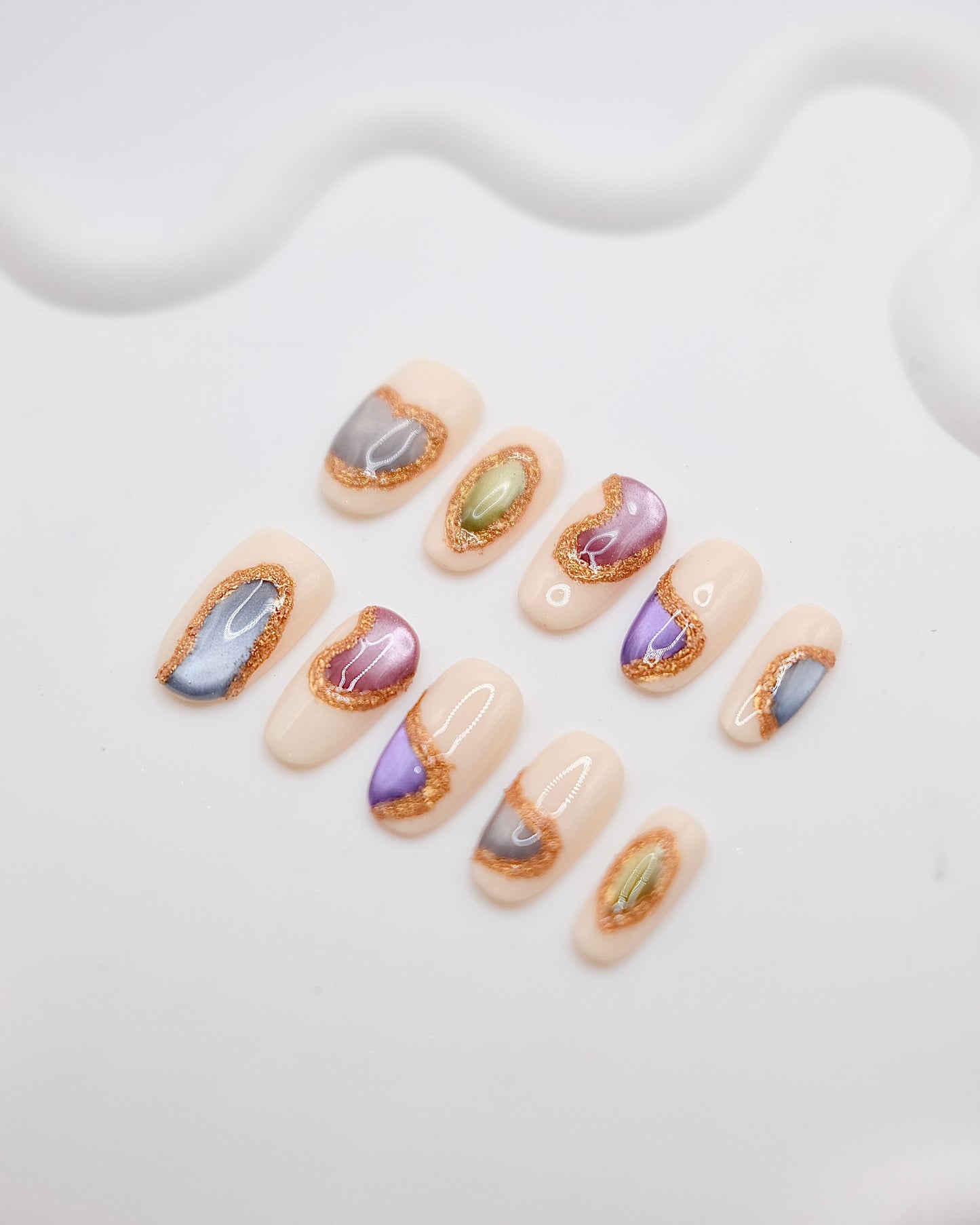 BUYRII X H² Short Oval Creamy White Pearl Memory Press On Nails