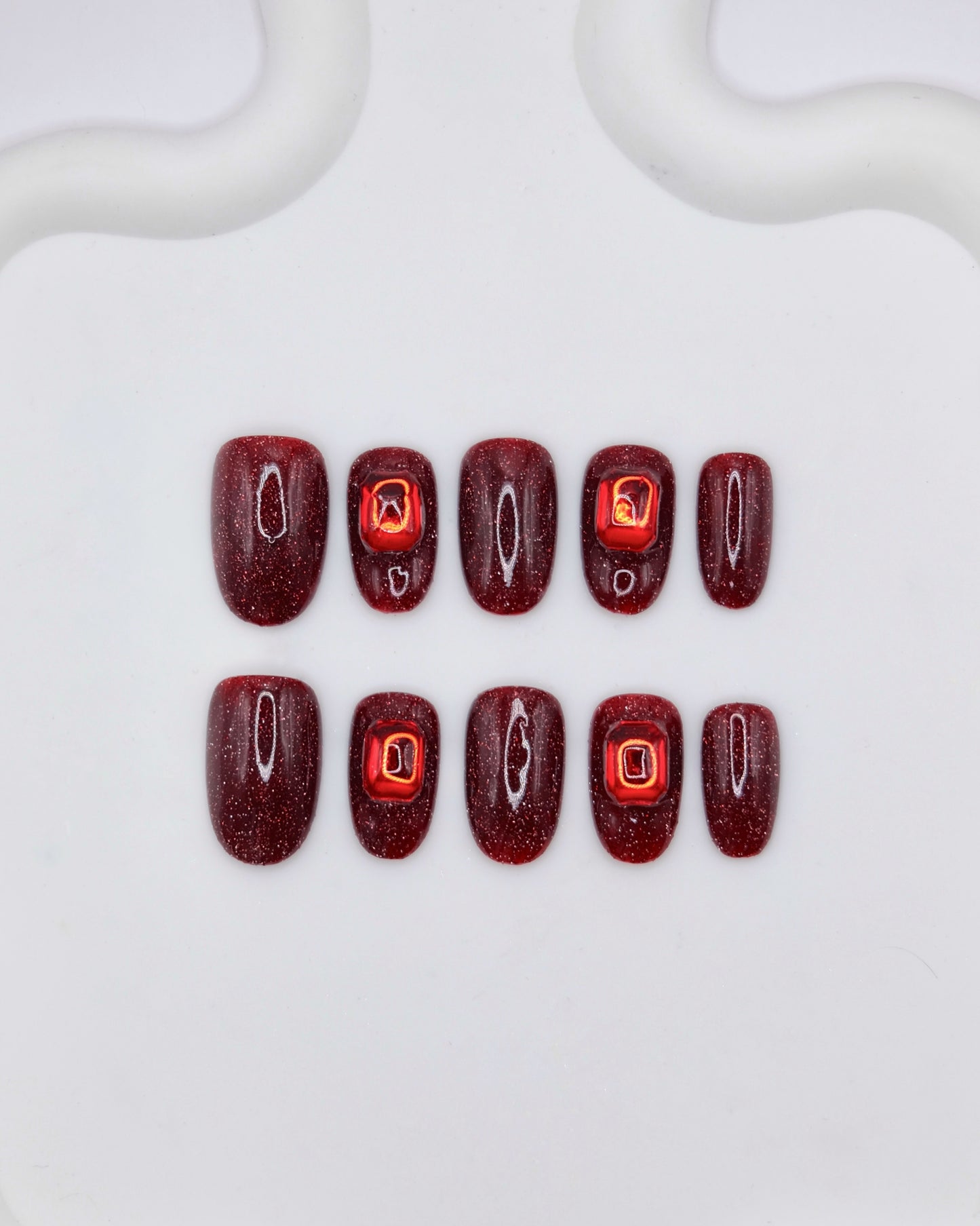 BUYRII X H² Short Oval Square Ruby Shiny Memory Press On Nails