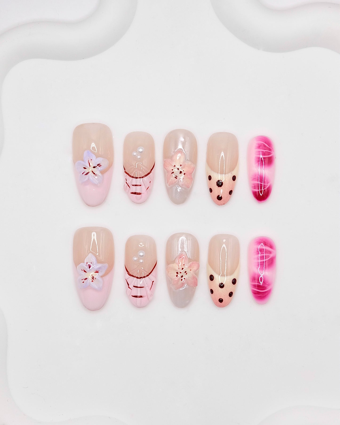 BUYRII X H² Mid-Long Oval Nude Flower Road Boutique Press On Nails