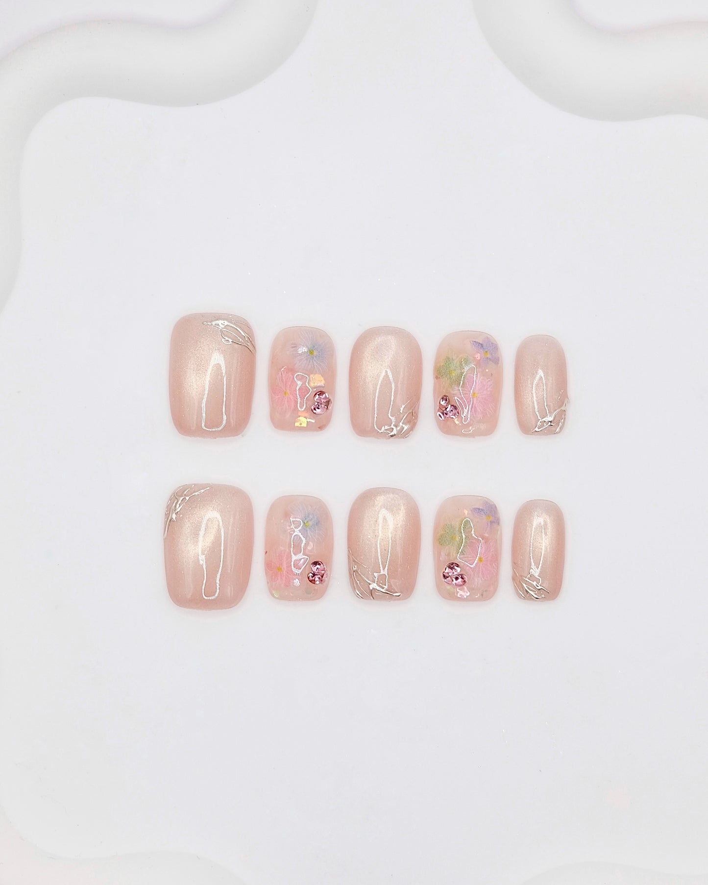 BUYRII X H² Short Coffin Pink Flower Road Press On Nails