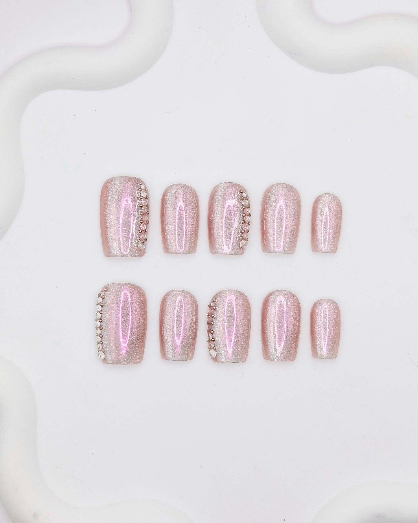 BUYRII X H² Short Coffin Pink Electroplating Shy Press On Nails