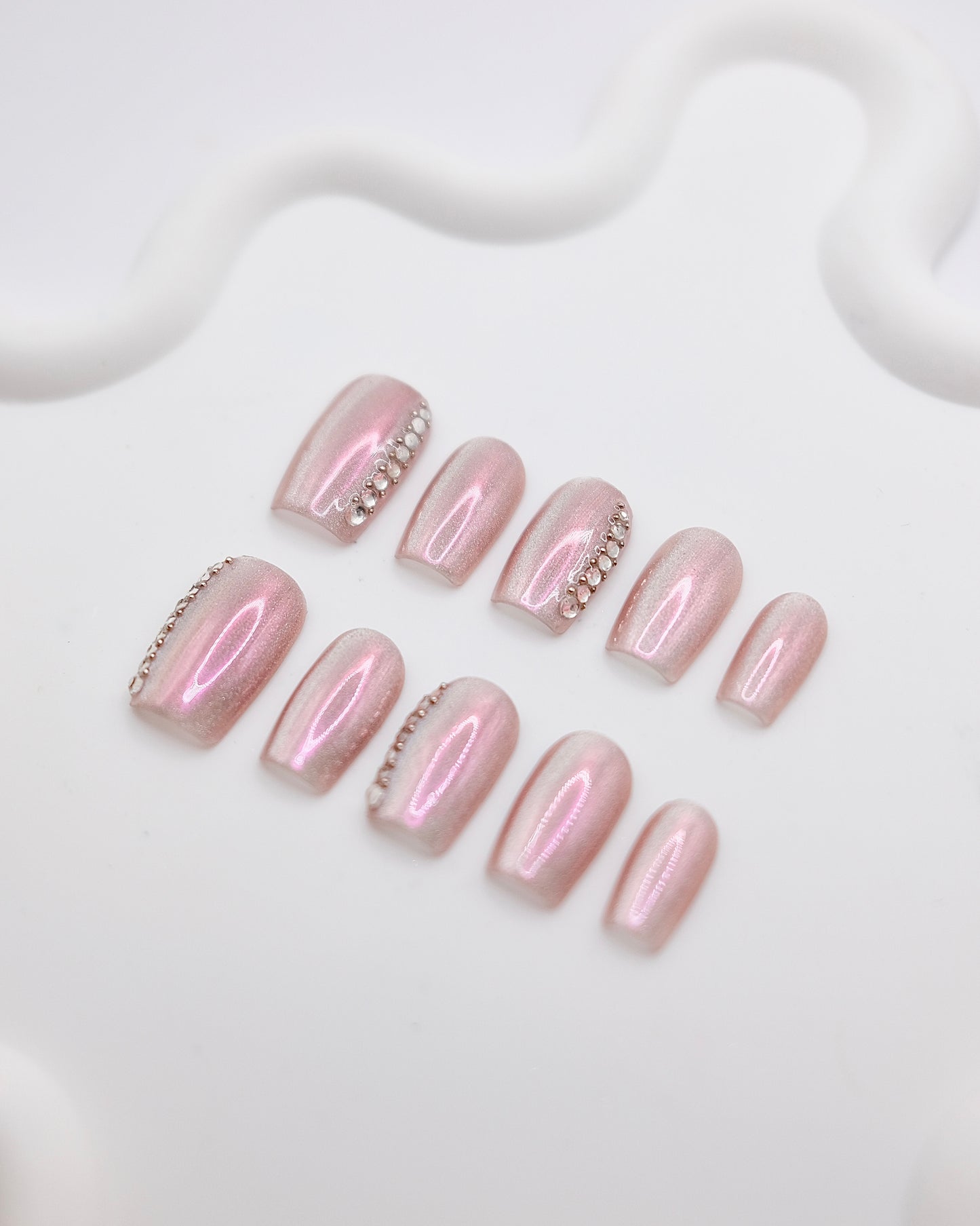 BUYRII X H² Short Coffin Pink Electroplating Shy Press On Nails