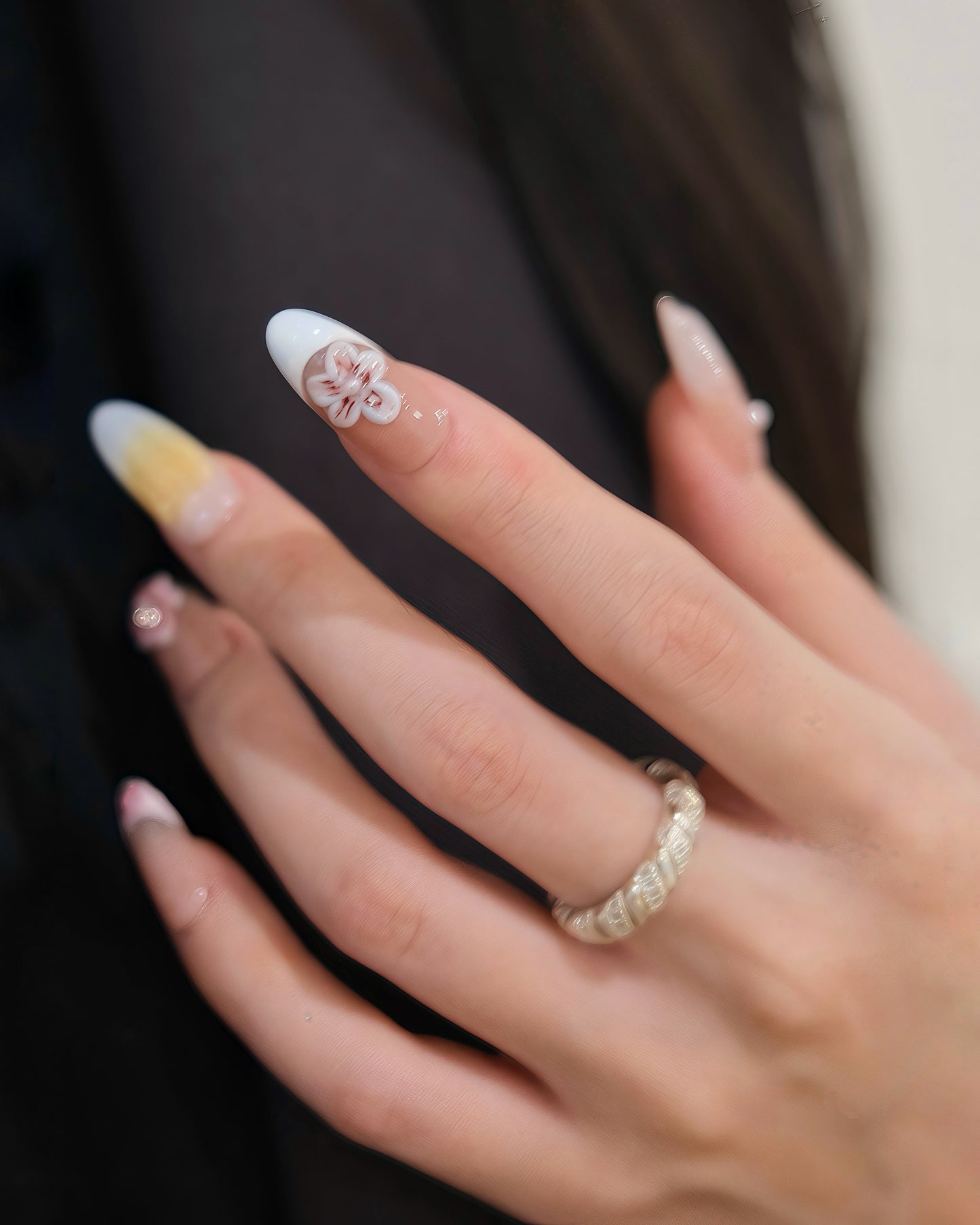 BUYRII X H² Mid-Long Oval Nude Sakura Flower Road Press On Nails