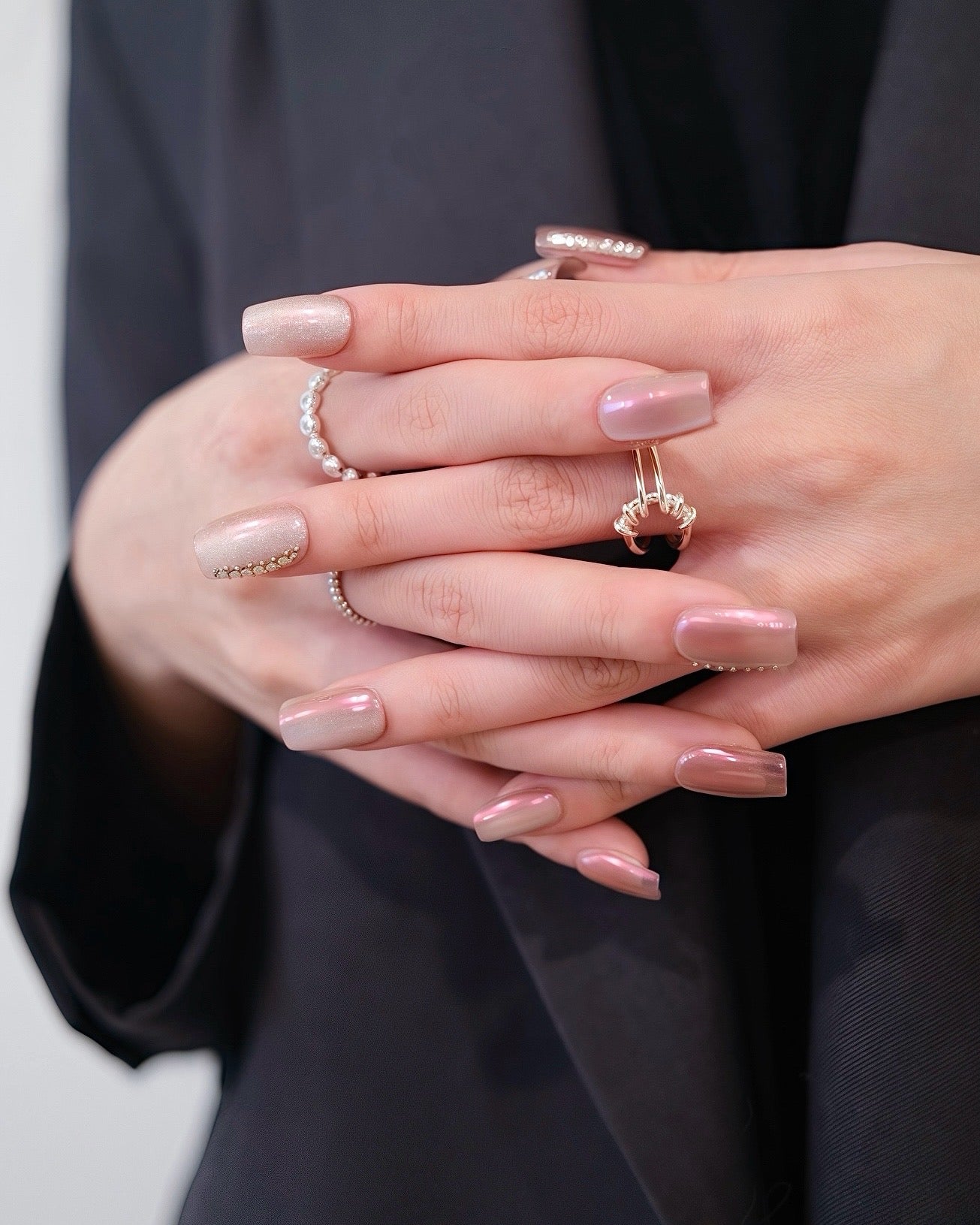 BUYRII X H² Short Coffin Pink Electroplating Shy Press On Nails