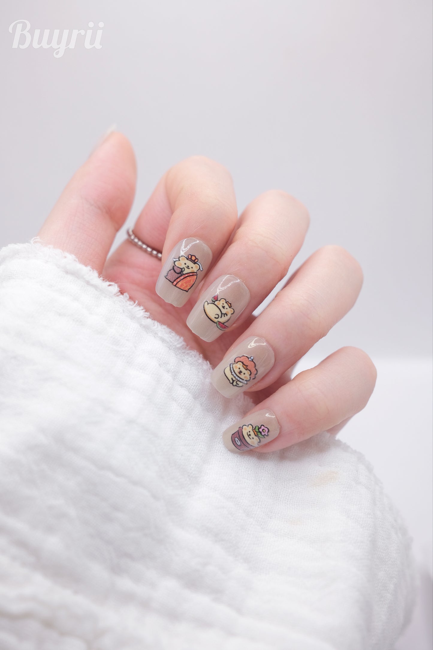 Short Coffin White Hamster Time Press On Nails