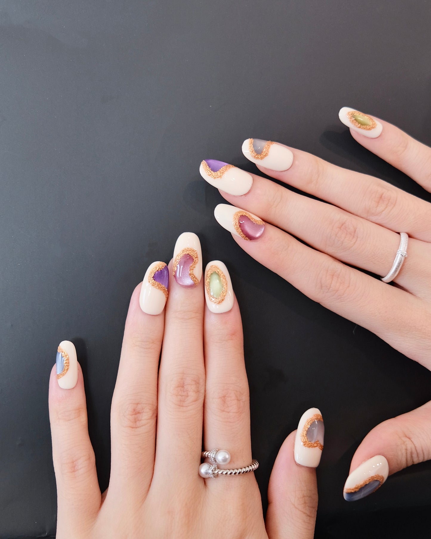 BUYRII X H² Short Oval Creamy White Pearl Memory Press On Nails