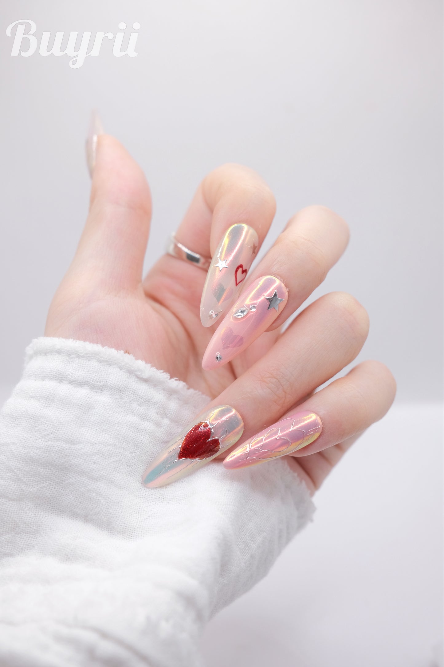 Extra Long Stiletto 2026 Valentine's Day Limited Shiny Heart Press On Nails