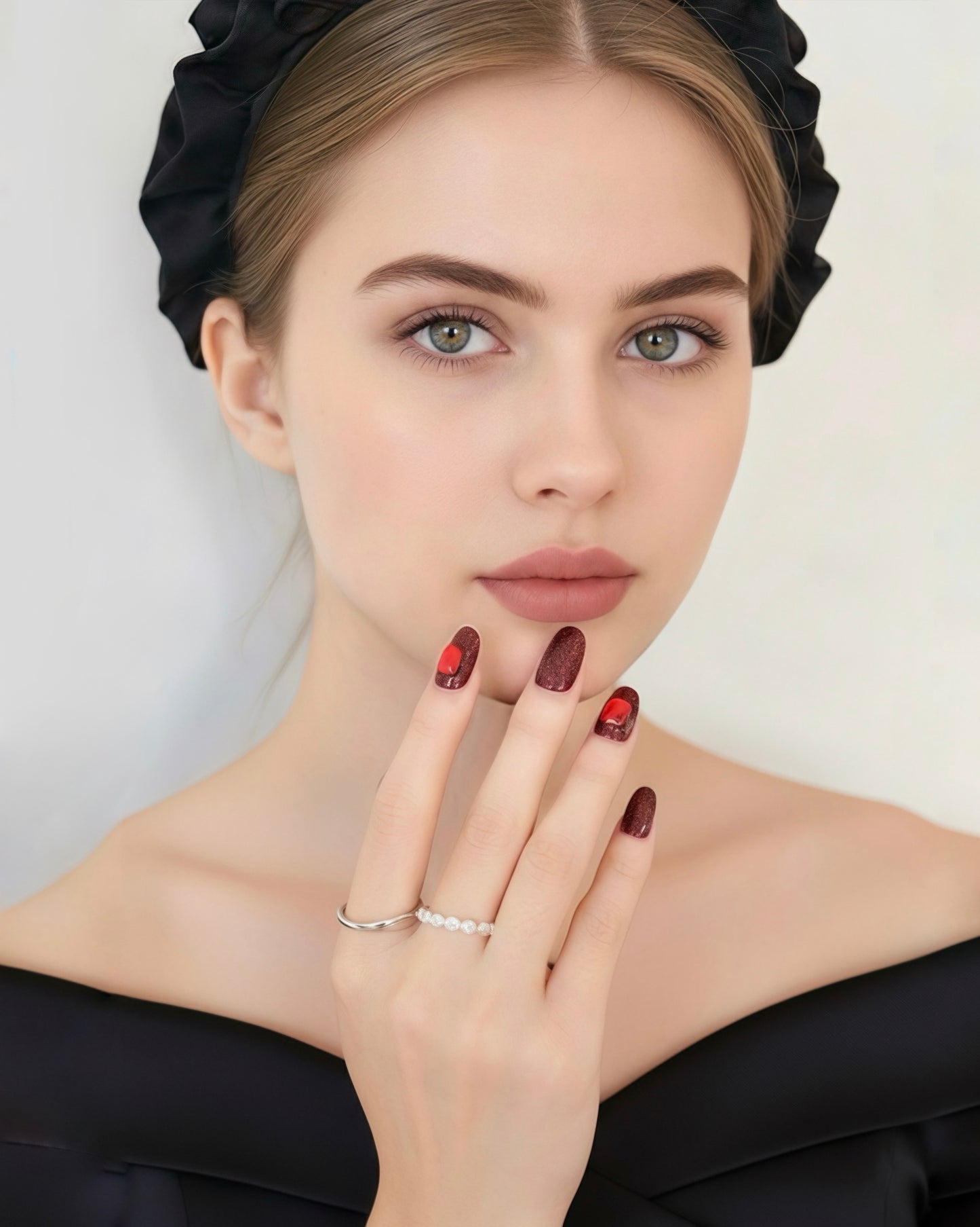 BUYRII X H² Short Oval Square Ruby Shiny Memory Press On Nails