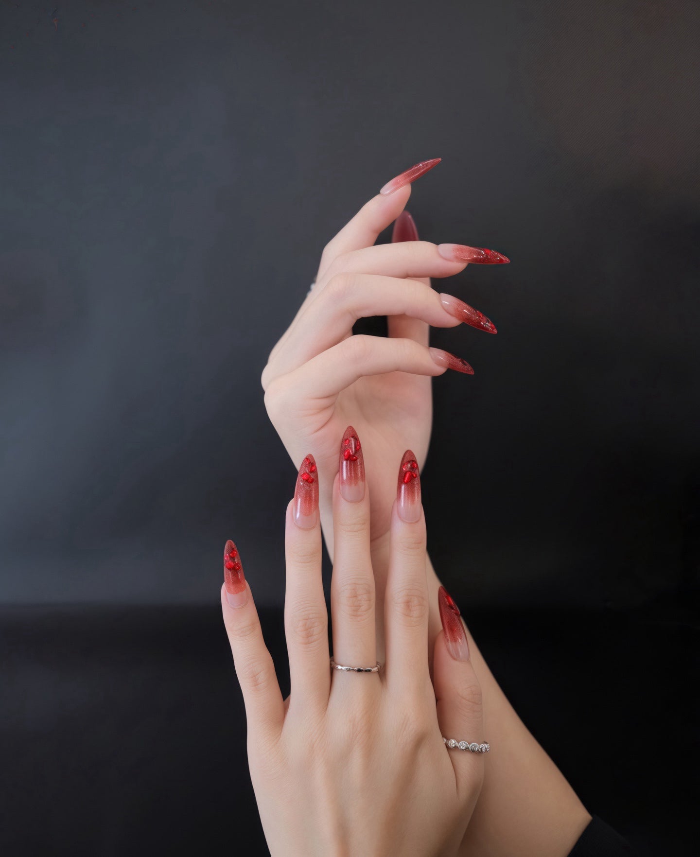 BUYRII X H² Long Stiletto Ruby French Manicure Crimson Memory Press On Nails