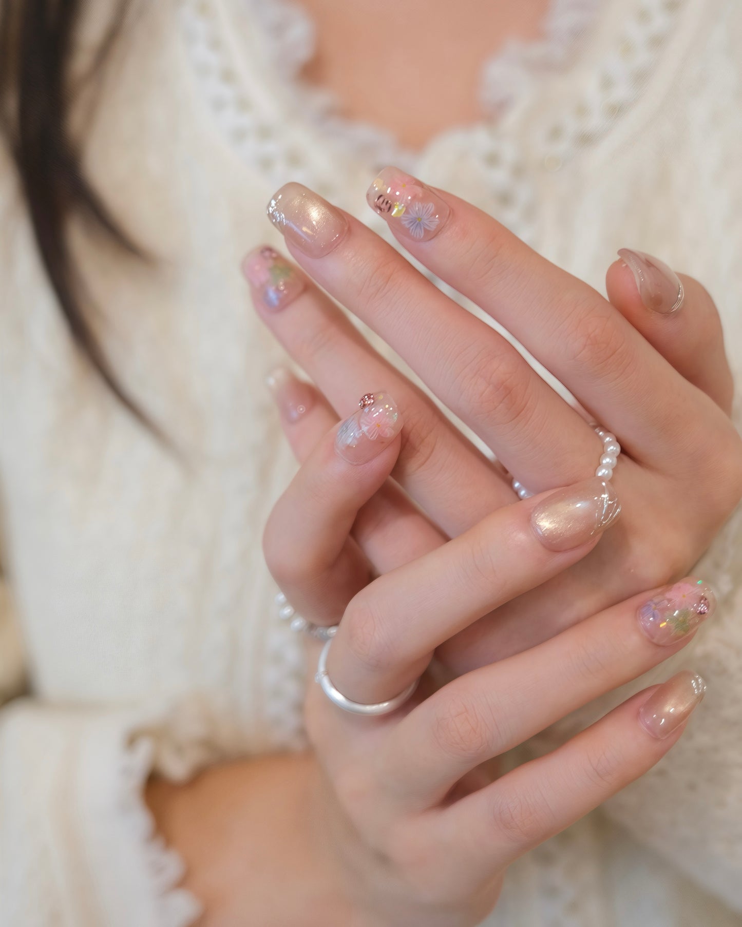 BUYRII X H² Short Coffin Pink Flower Road Press On Nails