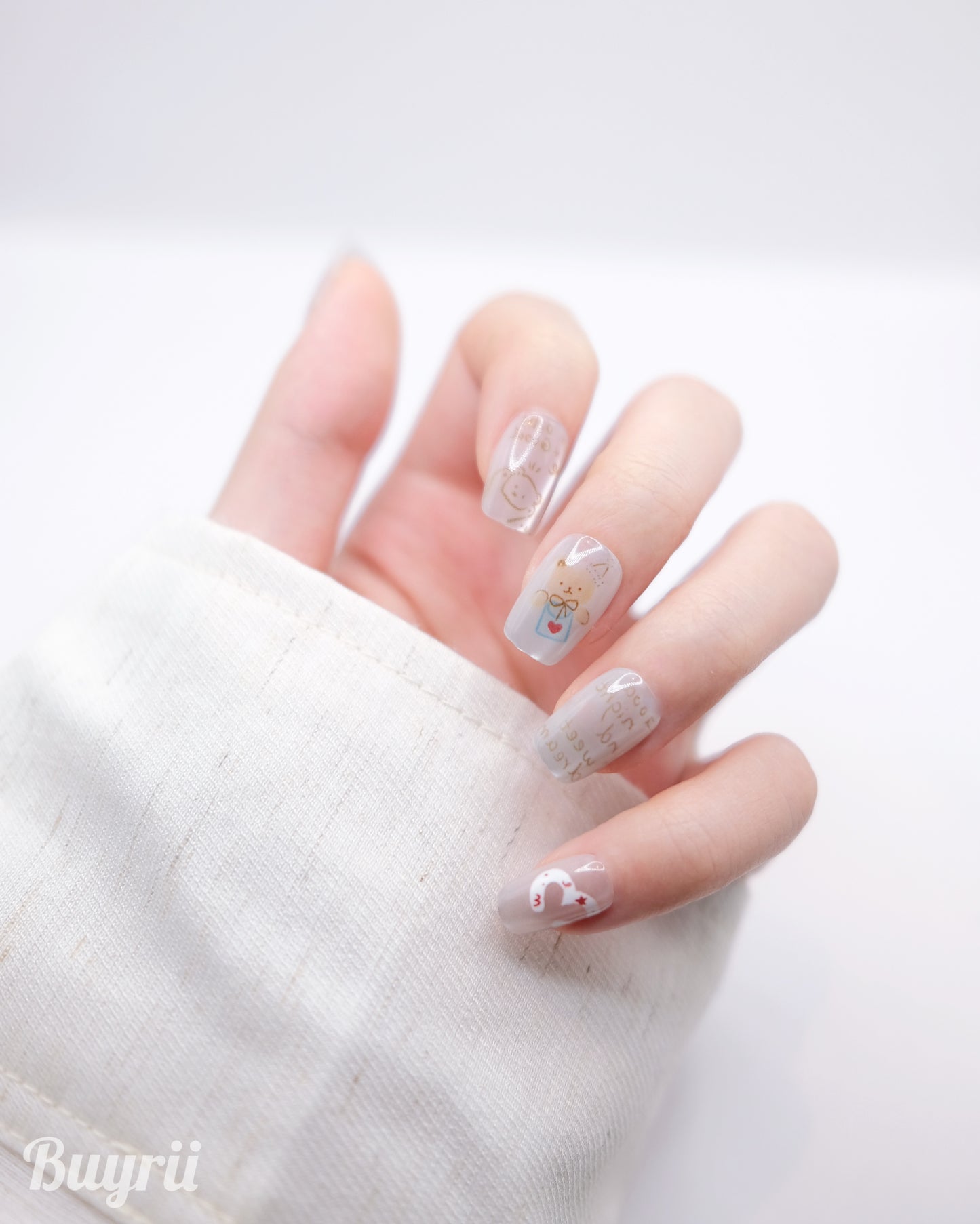 Short Coffin Pink Cupcake Bear Press On Nails