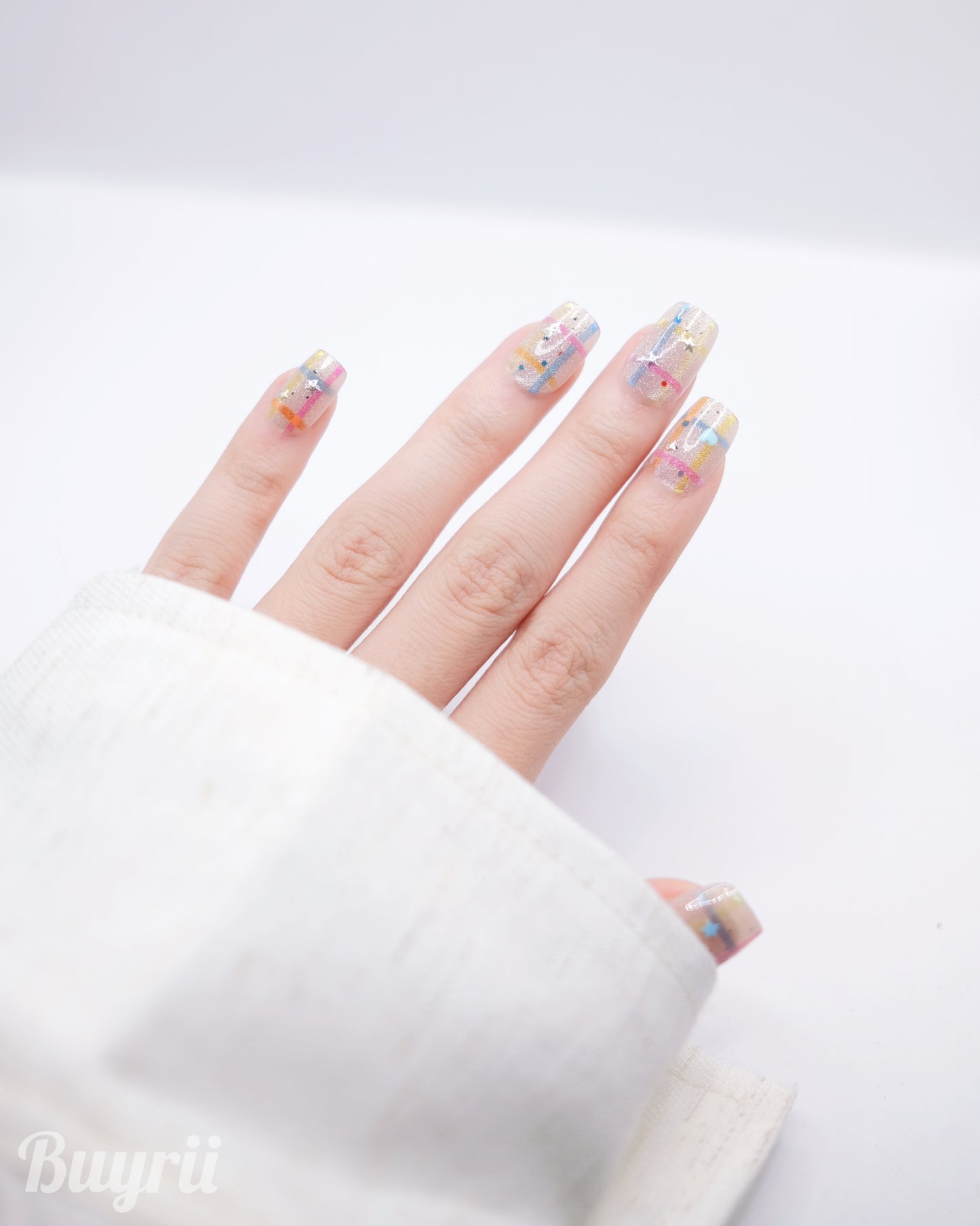 Short Coffin Rainbow Bowtie Press On Nails