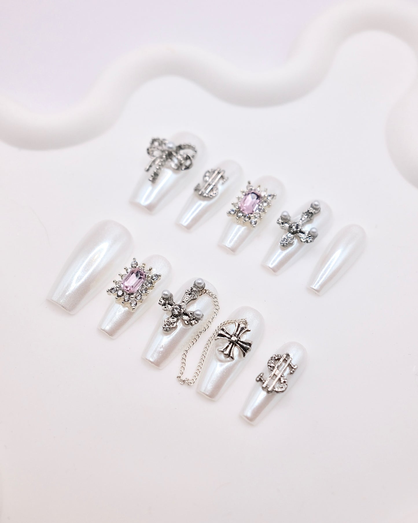 Long Coffin Pearl Gothic Luxe Press On Nails