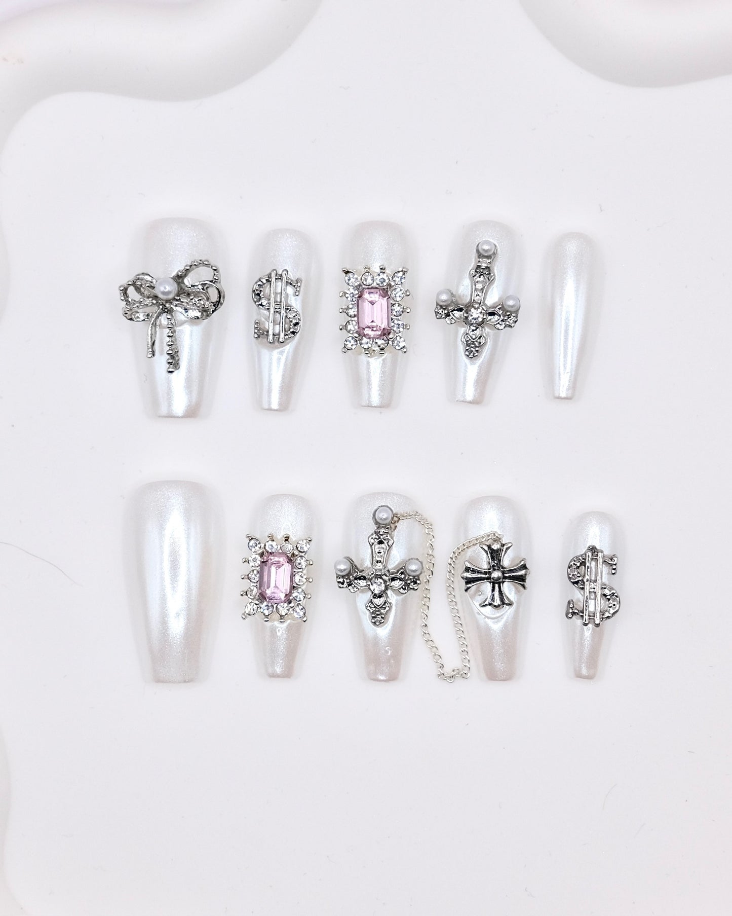 Long Coffin Pearl Gothic Luxe Press On Nails