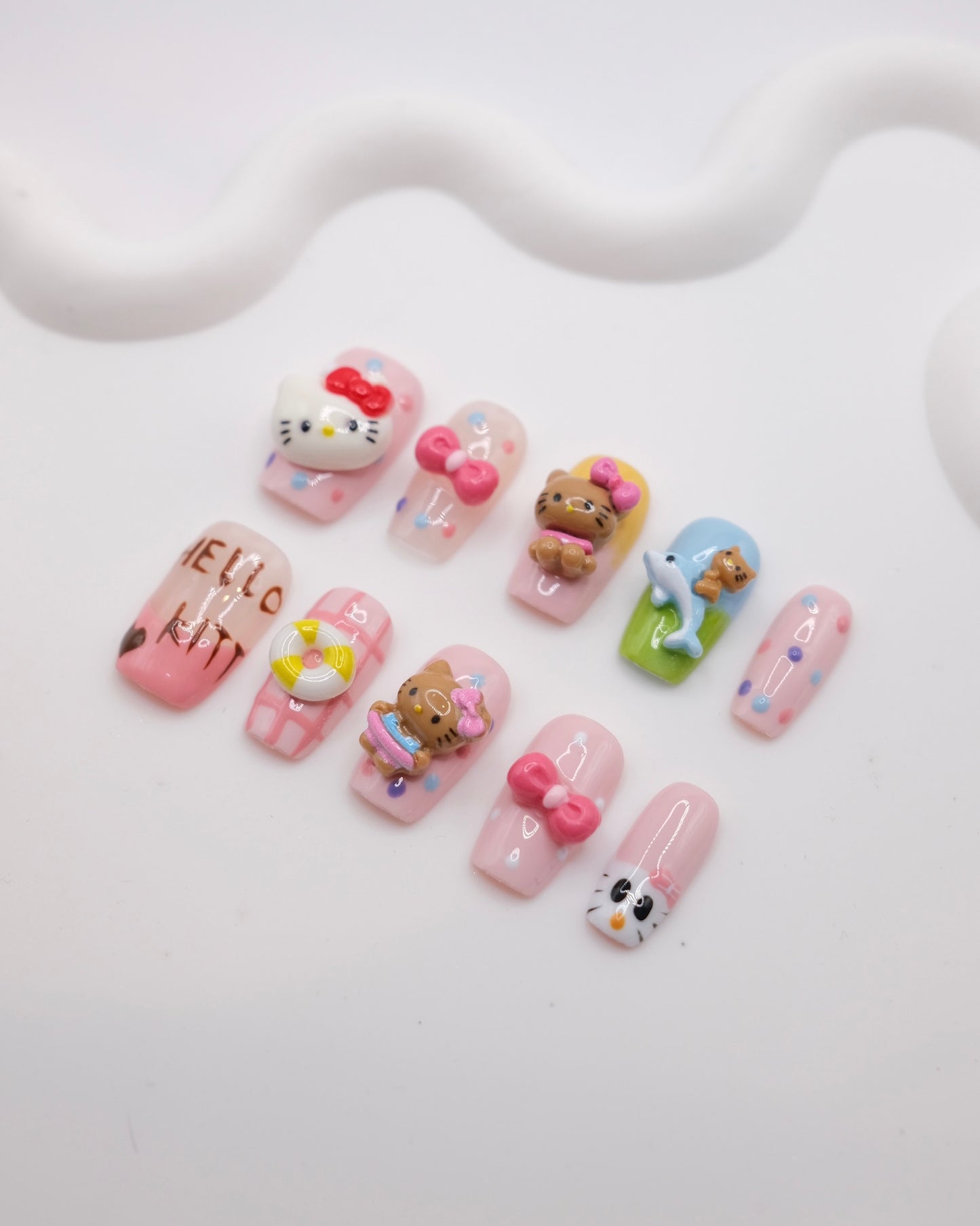 Short Coffin Colorful Hello Kitty Press On Nails
