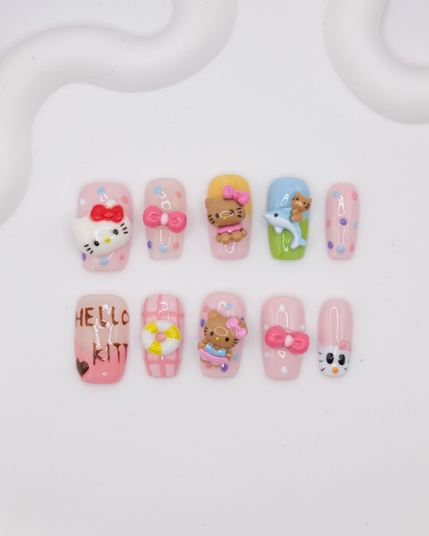 Short Coffin Colorful Hello Kitty Press On Nails
