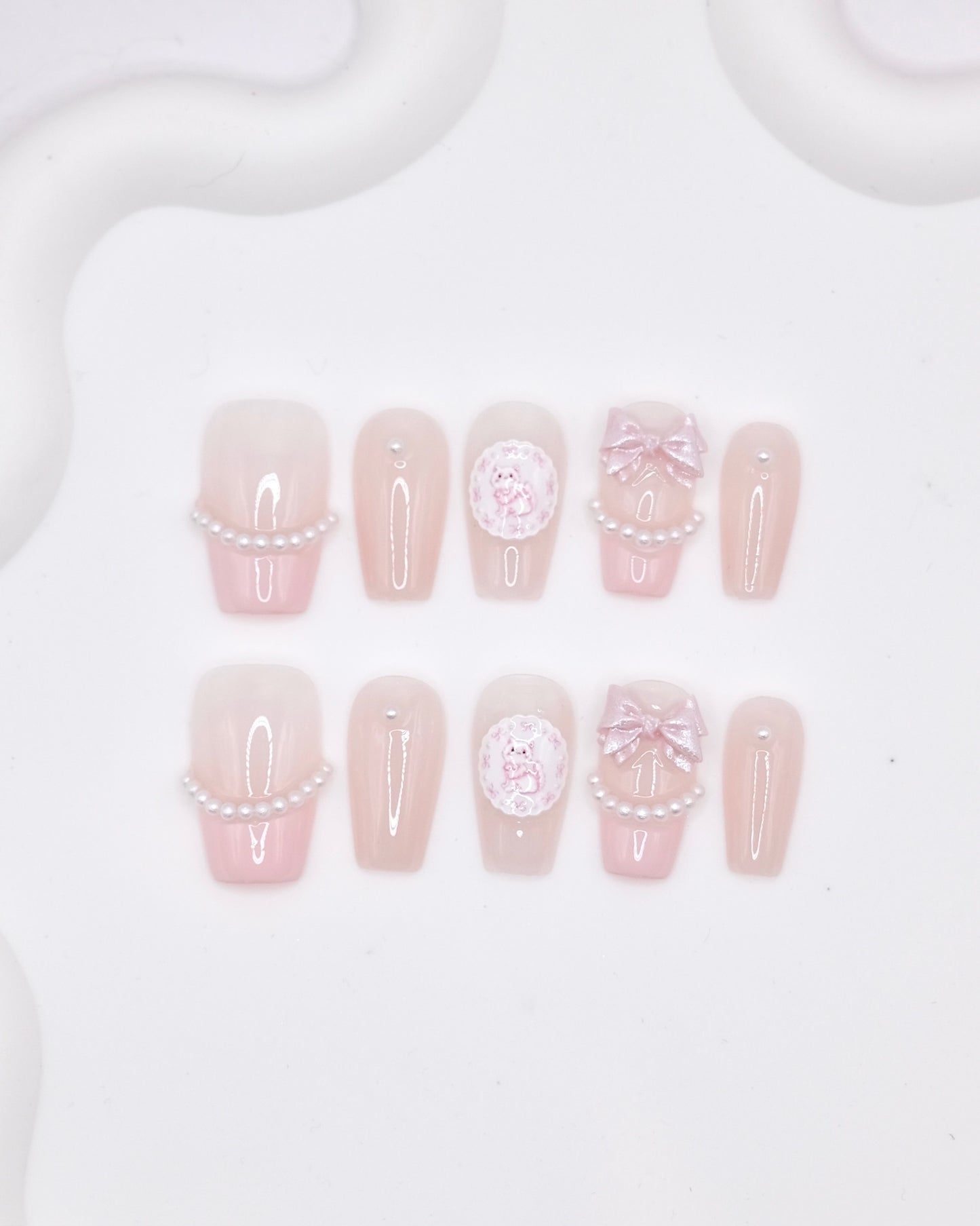 Short Coffin Pink Princess Accessories With Diamond Press On Nails