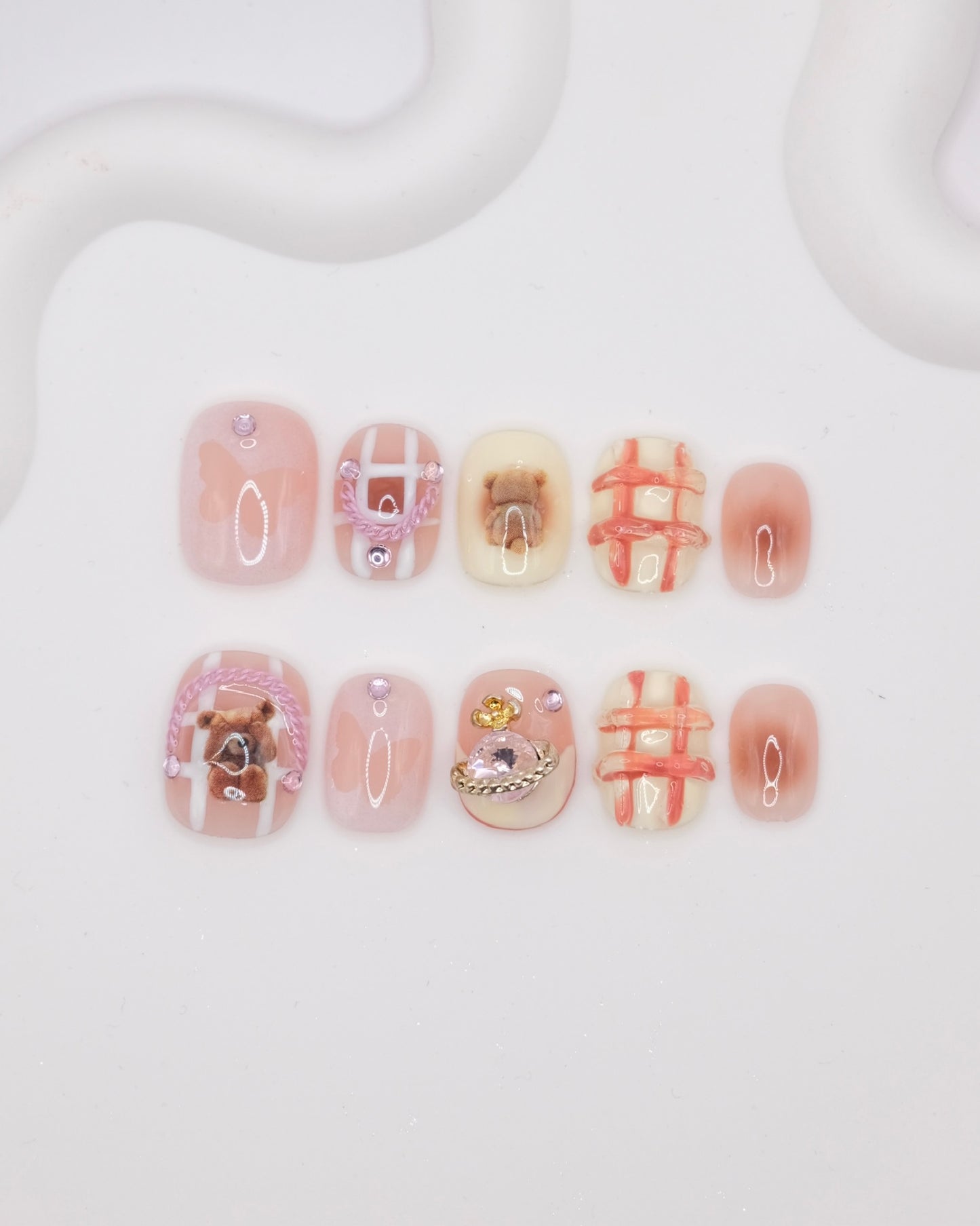 Short Coffin Colorful Saturn Diamond Press On Nails