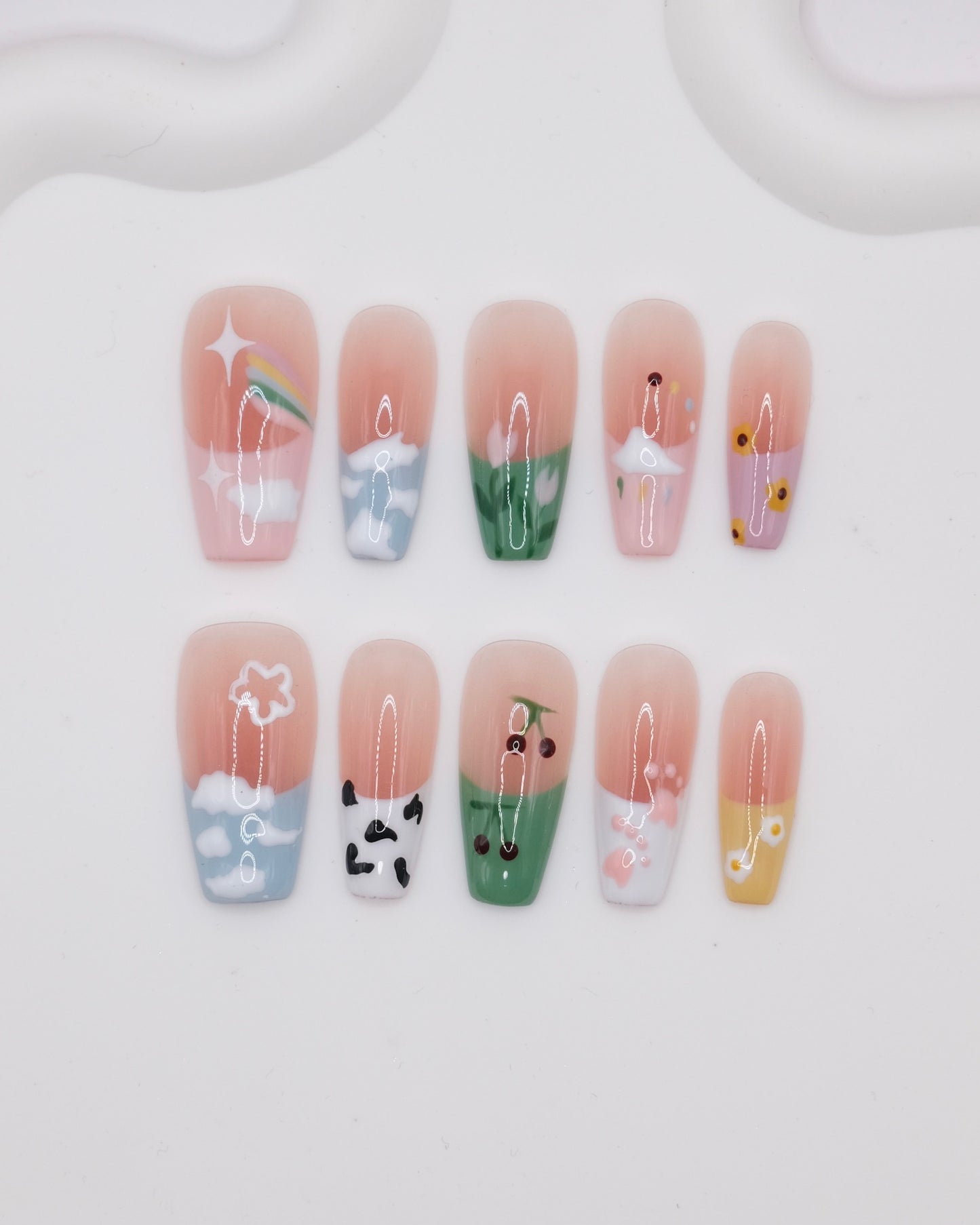 Long Coffin Colorful Oil Painting Press On Nails