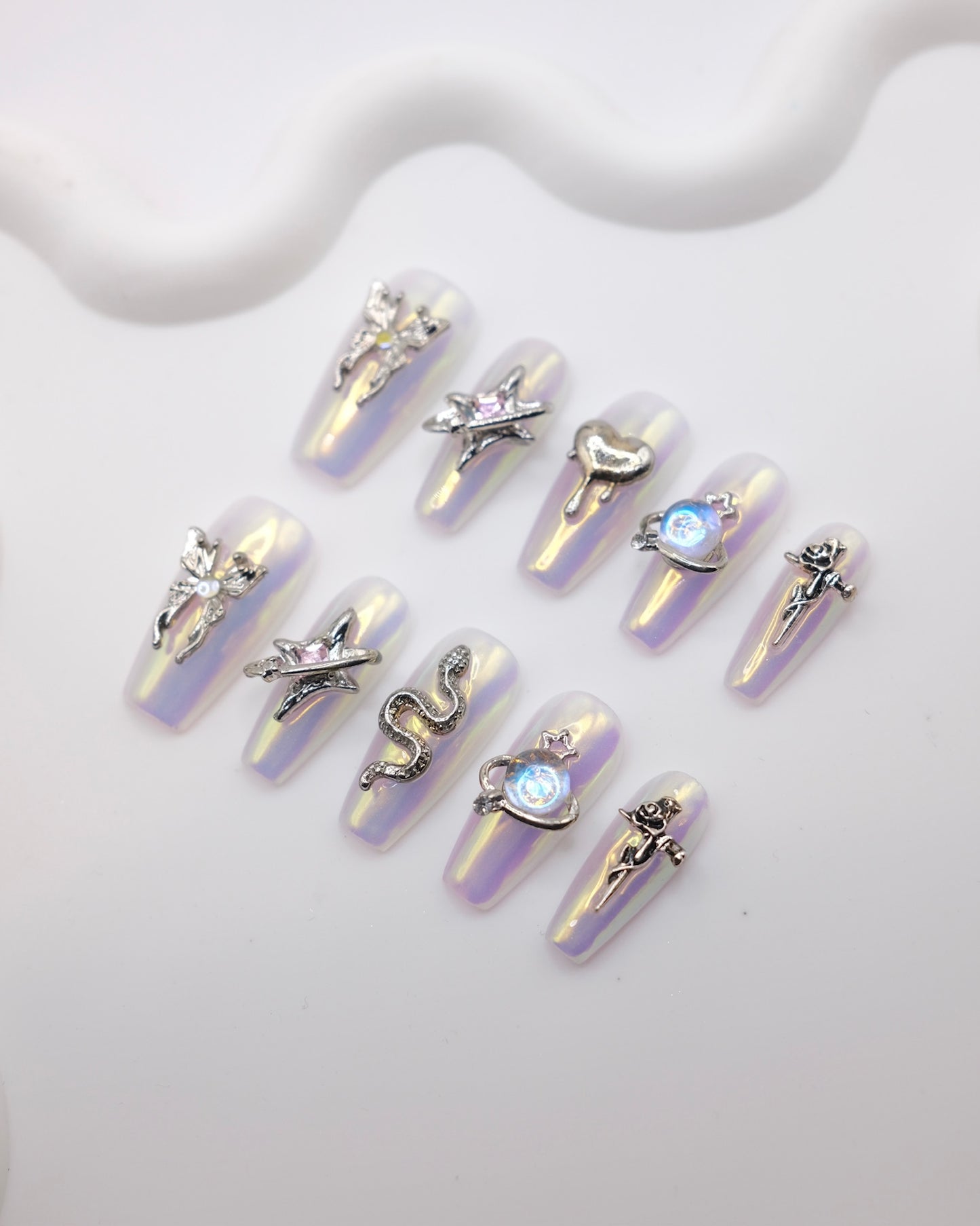 Long Coffin White Gothic Style Press On Nails