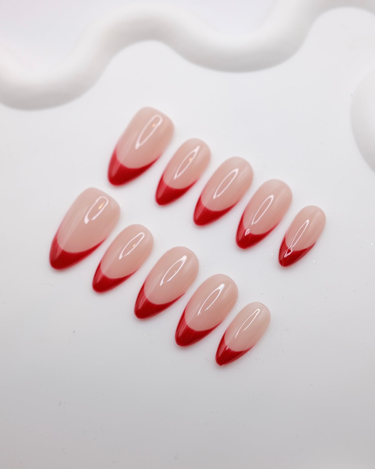 Mid-Long Oval Red & Pink French Manicure Press On Nails