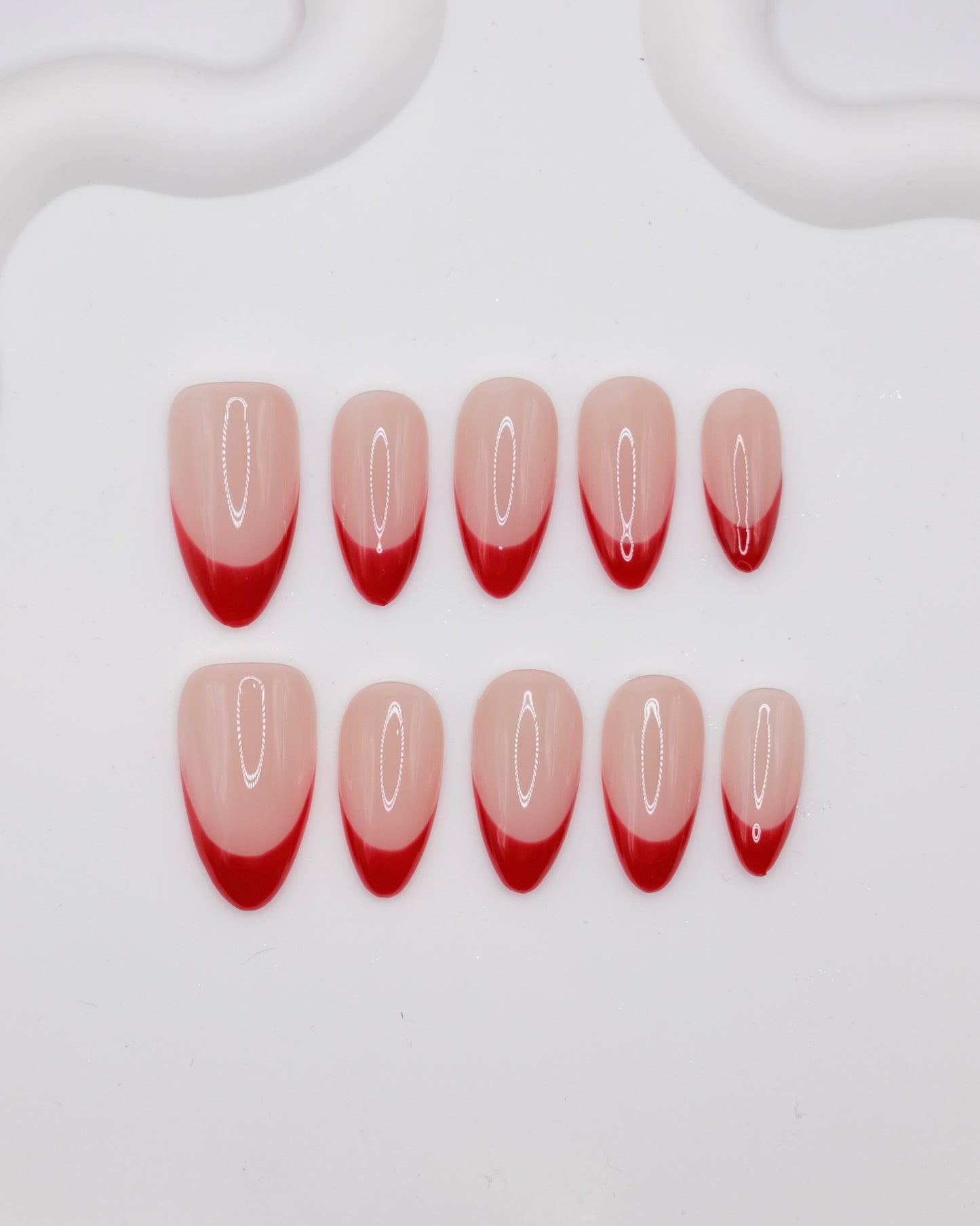 Mid-Long Oval Red & Pink French Manicure Press On Nails