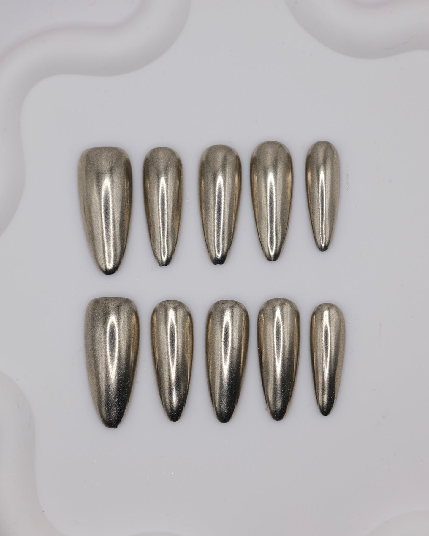 Extra Long Almond Silver Magic Mirror Press On Nails