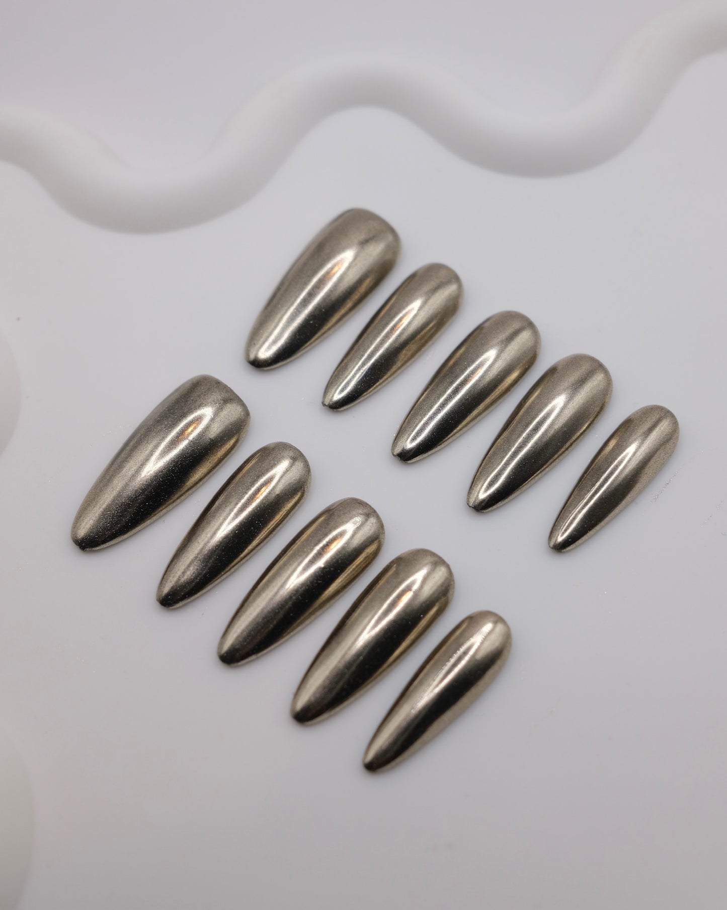 Extra Long Almond Silver Magic Mirror Press On Nails