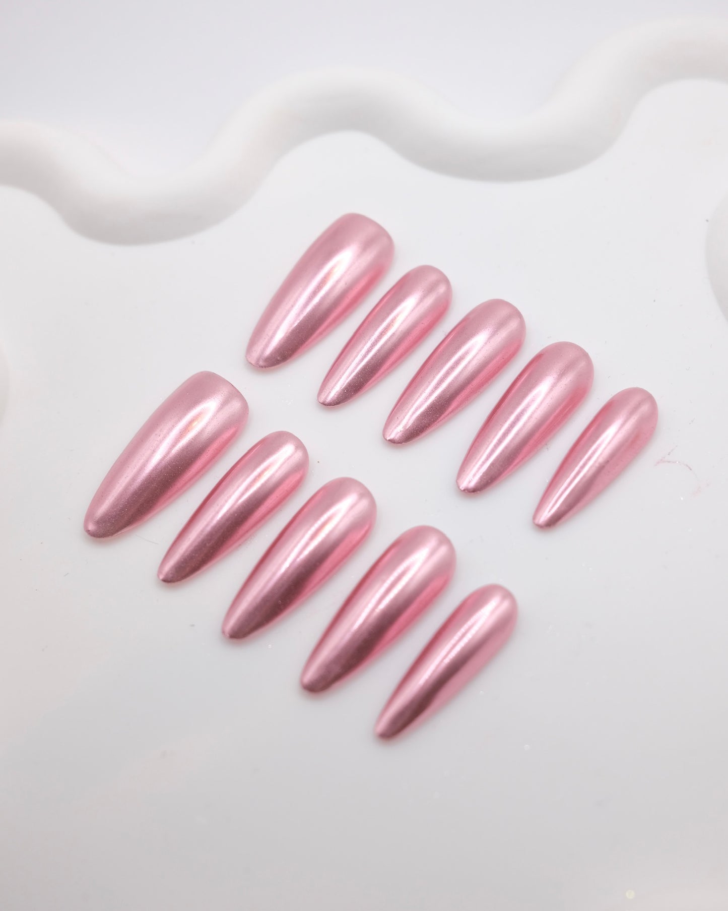 Extra Long Almond Pink Magic Mirror Press On Nails